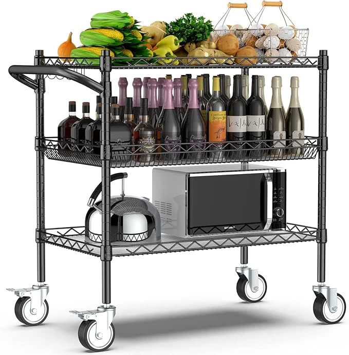 Green Leteuke 3 Tier Rolling Carts with Wheels Heavy Duty Rolling Utility Cart NSF Commercial Grade Metal Cart with Handle Shelf Liner Trolley Serving Cart for Kitchen Restaurant Plant Display BlackAbout ThisOverview Clean