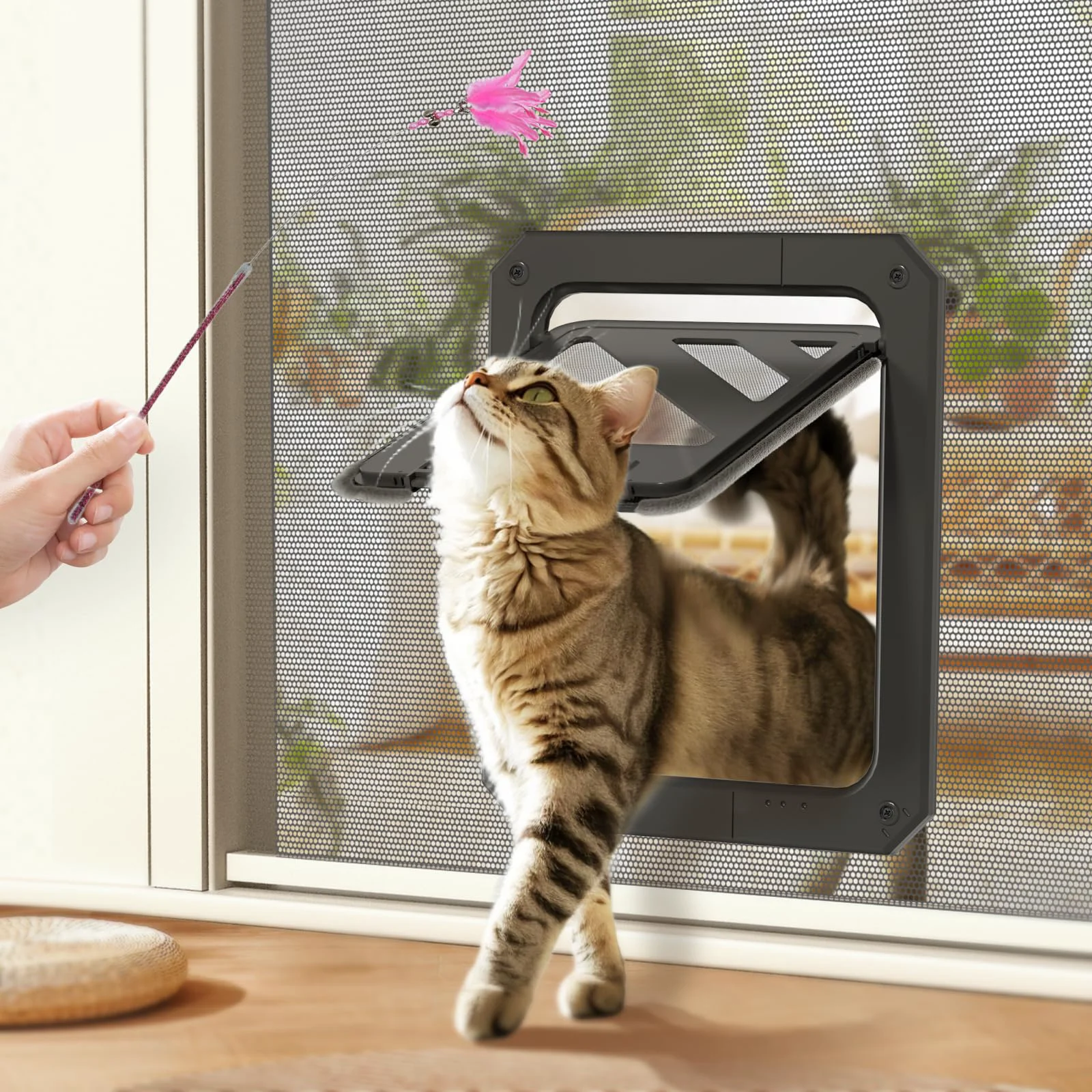 Safe LIBBEPET Cat Door for Screen Door – Lockable Magnetic Flap 7×9 in Opening for Pets Under 20 lbs Original Design