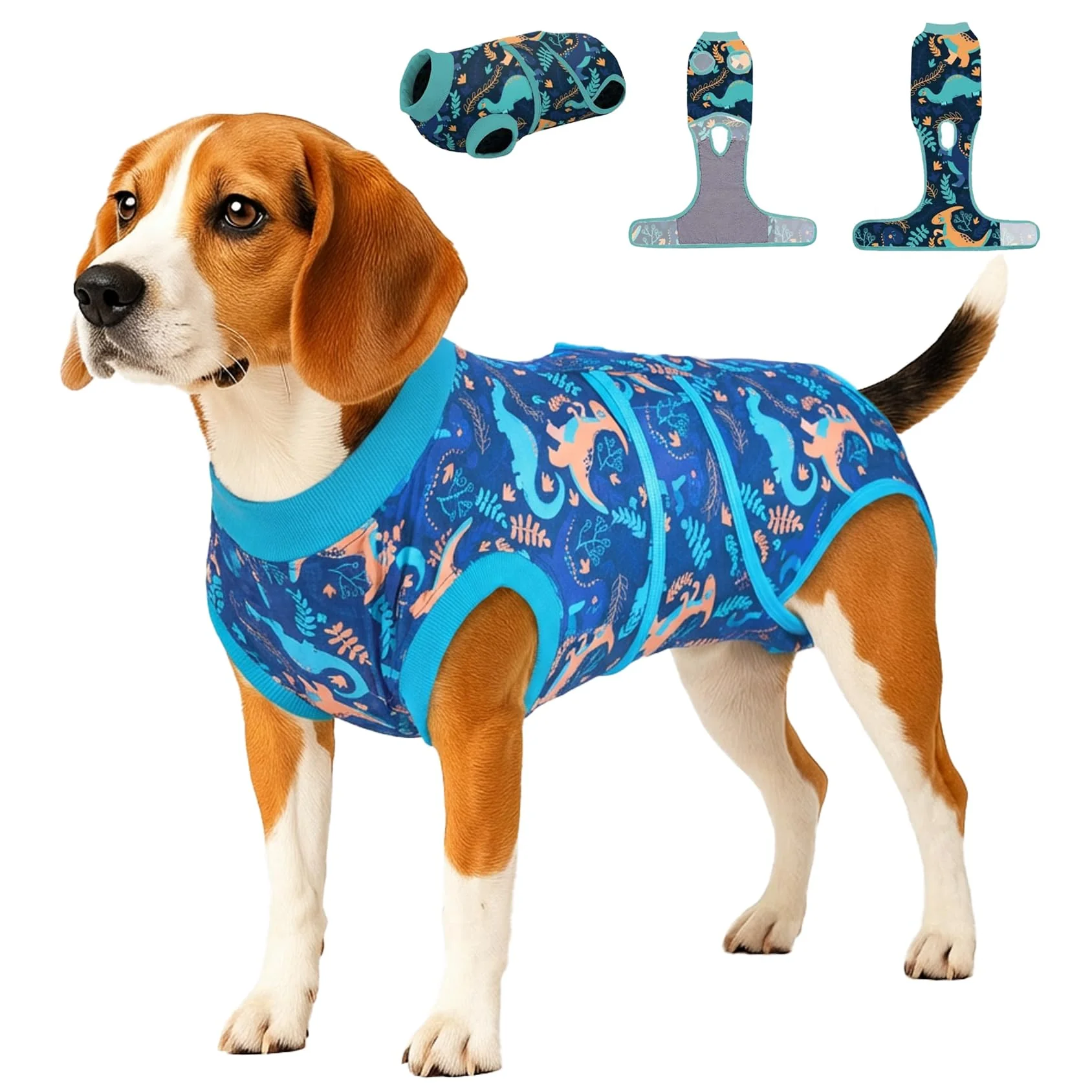Prestigious PetWarm Neutering Recovery Suit for Dogs — Adjustable All-Season Onesie Dinosaur Pattern Green S Verified