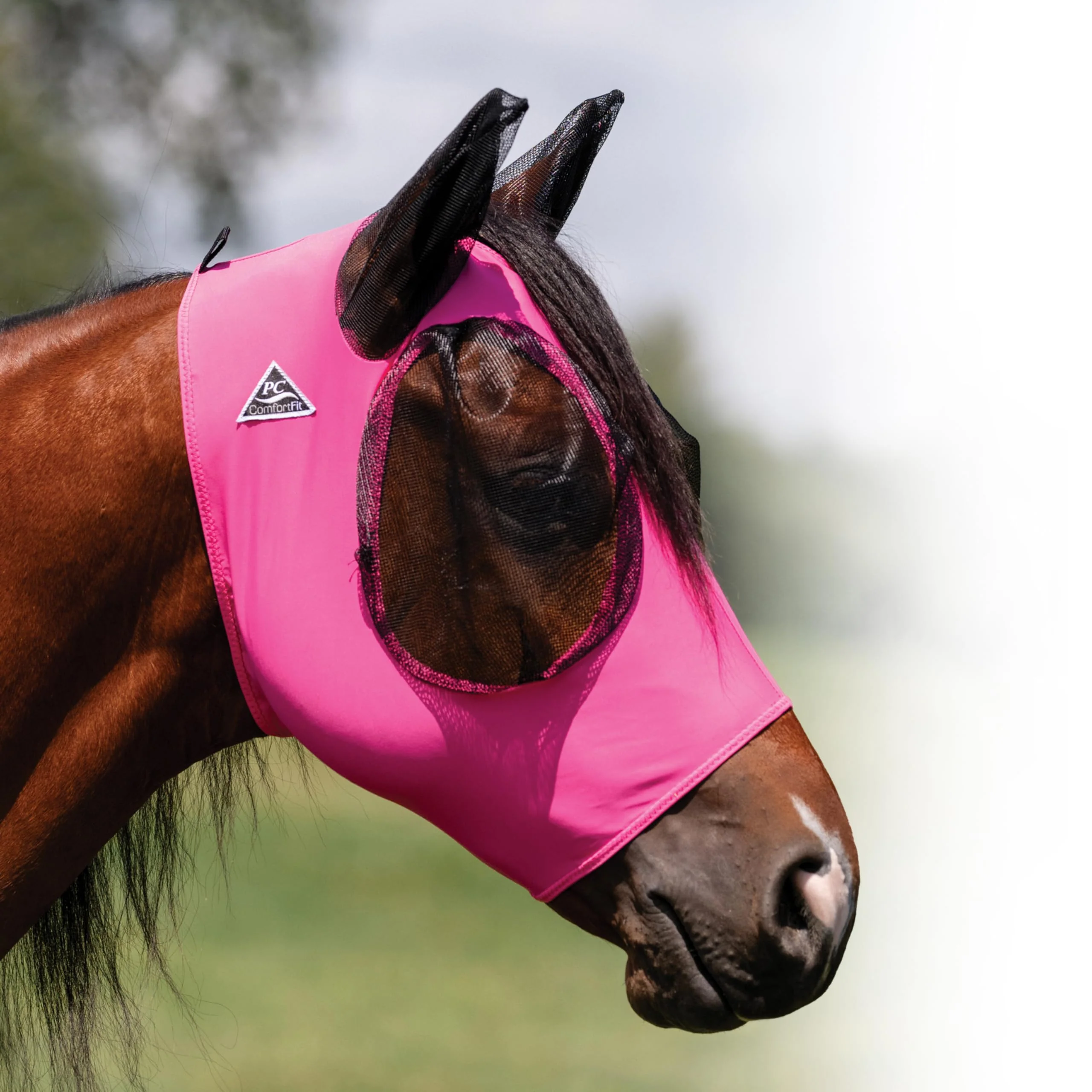 Detailed Professional’s Choice Comfort-Fit Fly Mask – Pink Horse Size Clear Vision Bug Protection Minimalist