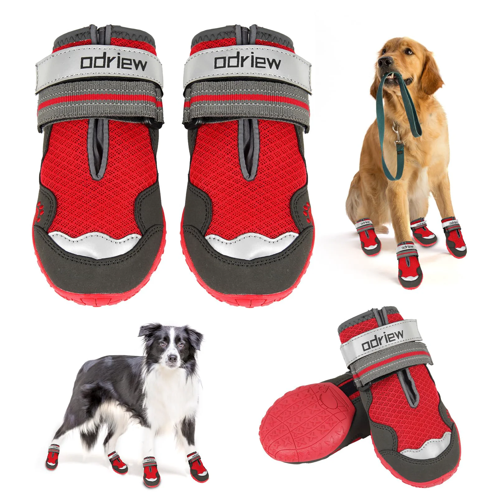 Refined ODRIEW Large Dog Shoes – 4-Pack Breathable Mesh Boots for Hot Pavement Reflective Strips Stylish