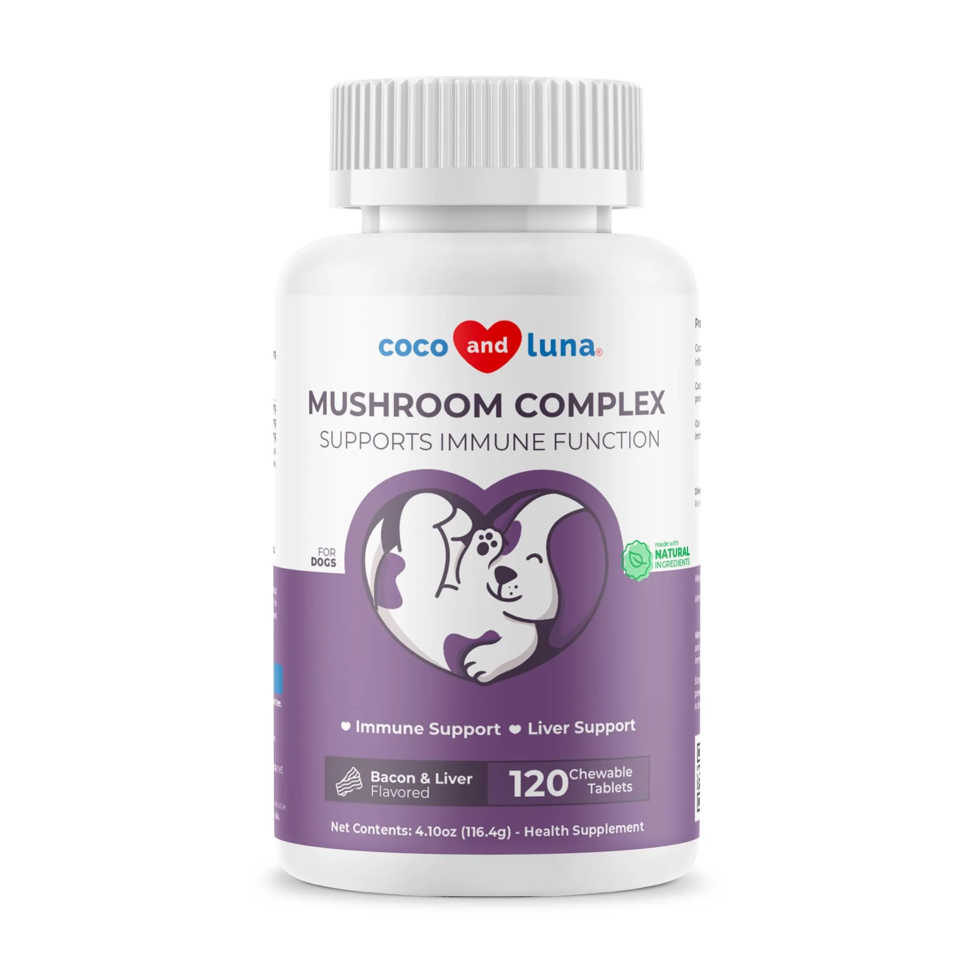 Eco-Friendly Coco and Luna Mushroom Complex for Dogs – 120 Chewable Tablets Turkey Tail Milk Thistle Practical