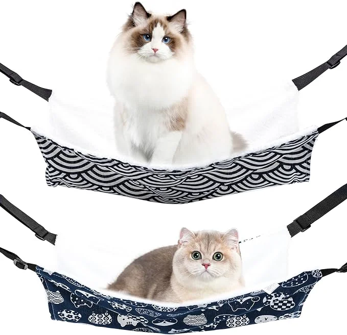 Pure 2 Pieces Cat Hammock for Cage Hanging Reversible Soft Pet Cage Hammock Elegant