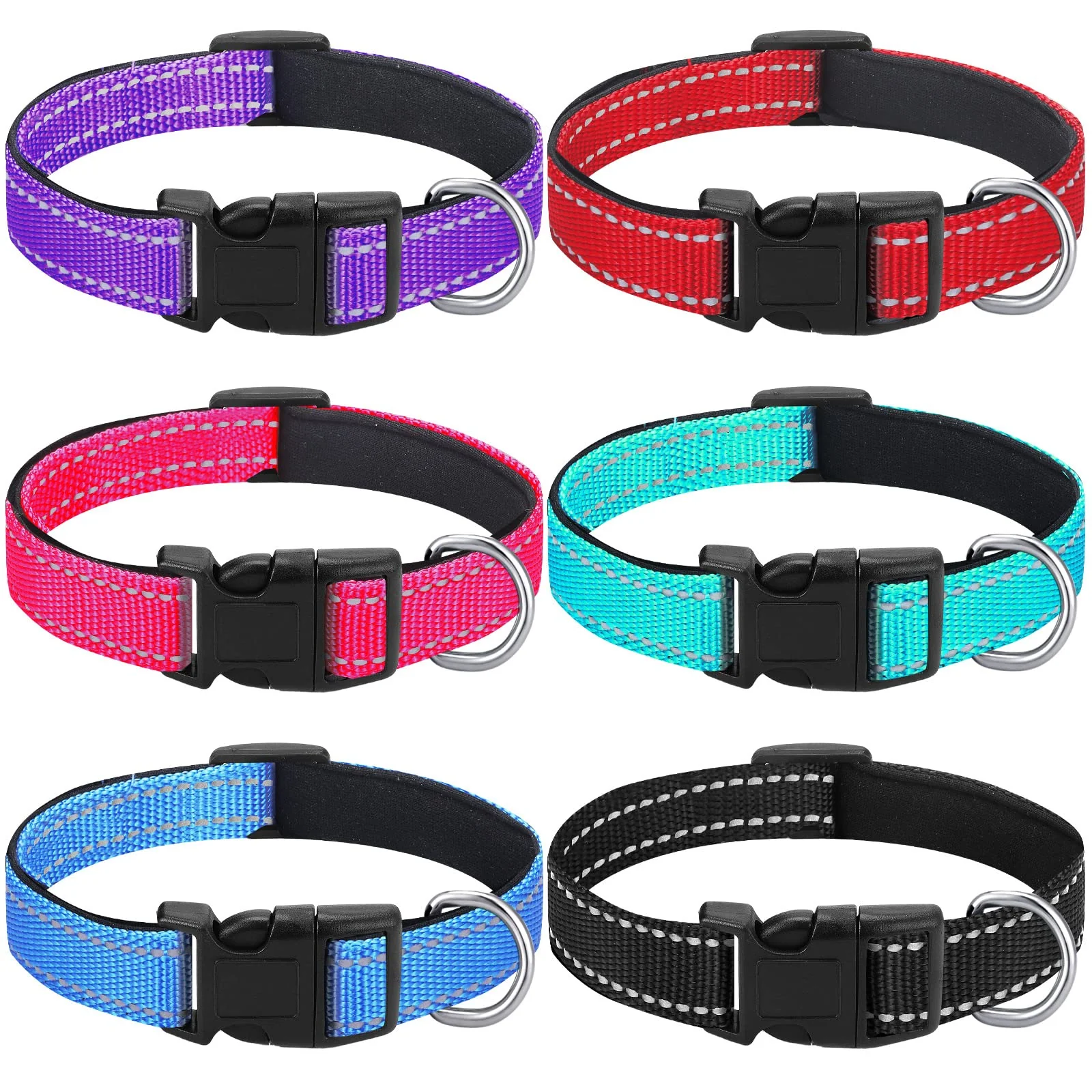 Smooth Hillban 6 Pcs Reflective Dog Collar Pack — Soft Padded Adjustable Nylon with Safety Lock Buckle Superior