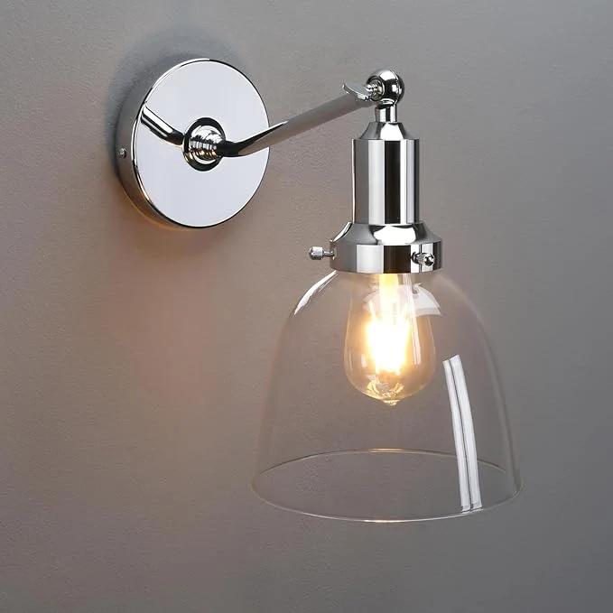 Exclusive PERMO Industrial Vintage Wall Sconce Chrome Wall Sconce with 6.7 Oval Dome Clear Glass Shade Light Lamp FixtureAbout ThisOverview Unique