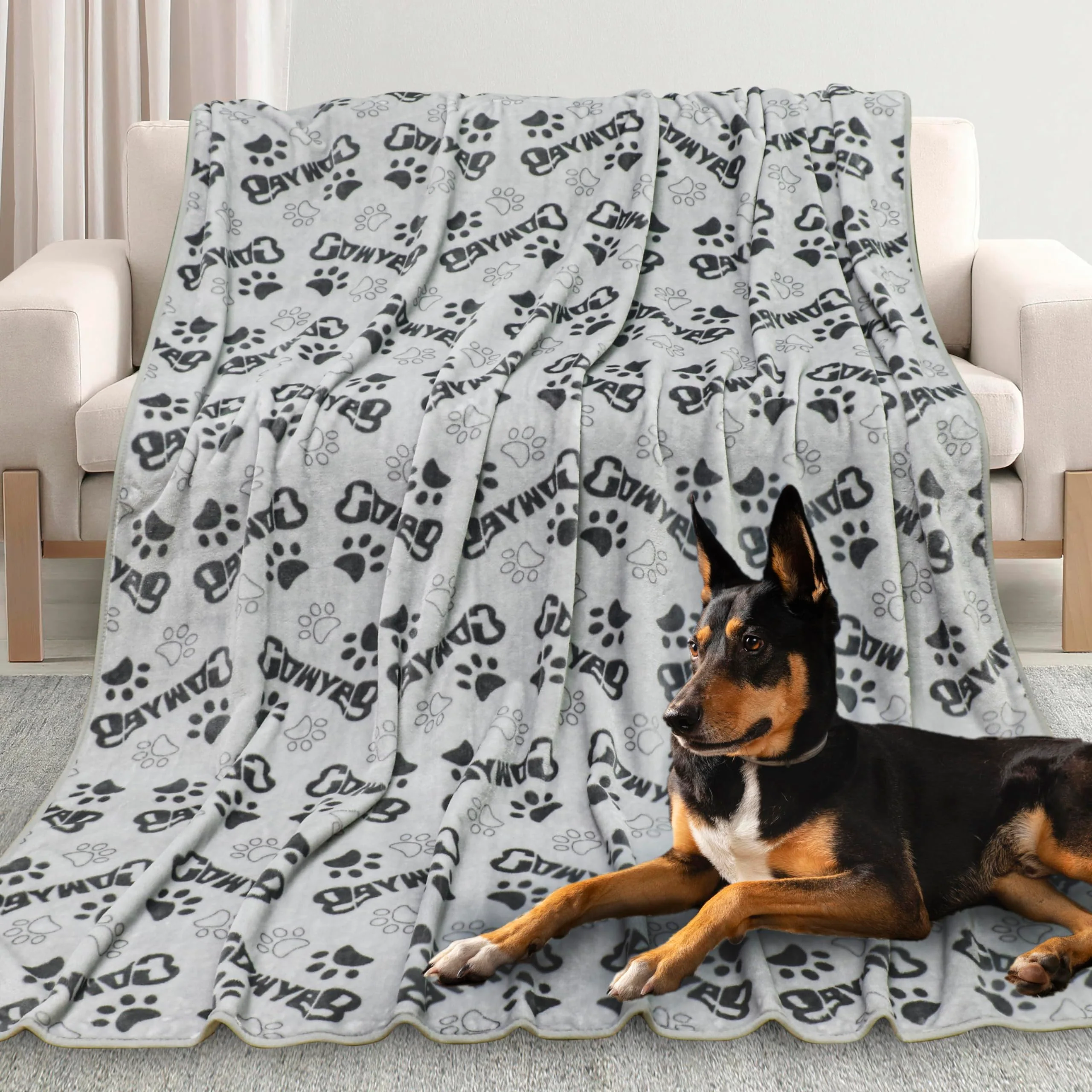 Easy-to-Use Gowyeg Large Dog Blanket 60×50 in – Soft Fleece Flannel Dual-Sided Paw Bones World-Class
