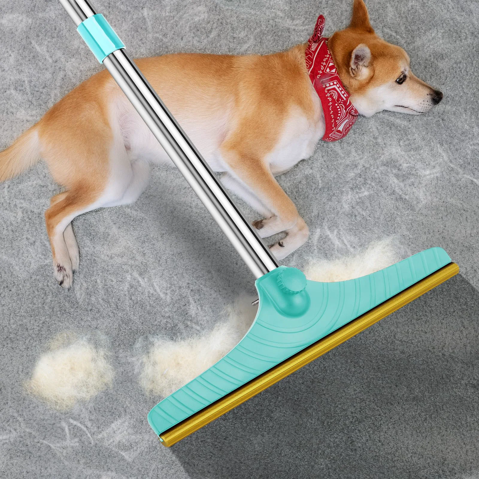 Eco-Friendly Rundik Carpet Rake for Pet Hair Removal – 45-inch Handle Stand-to-Clean Design Comfortable