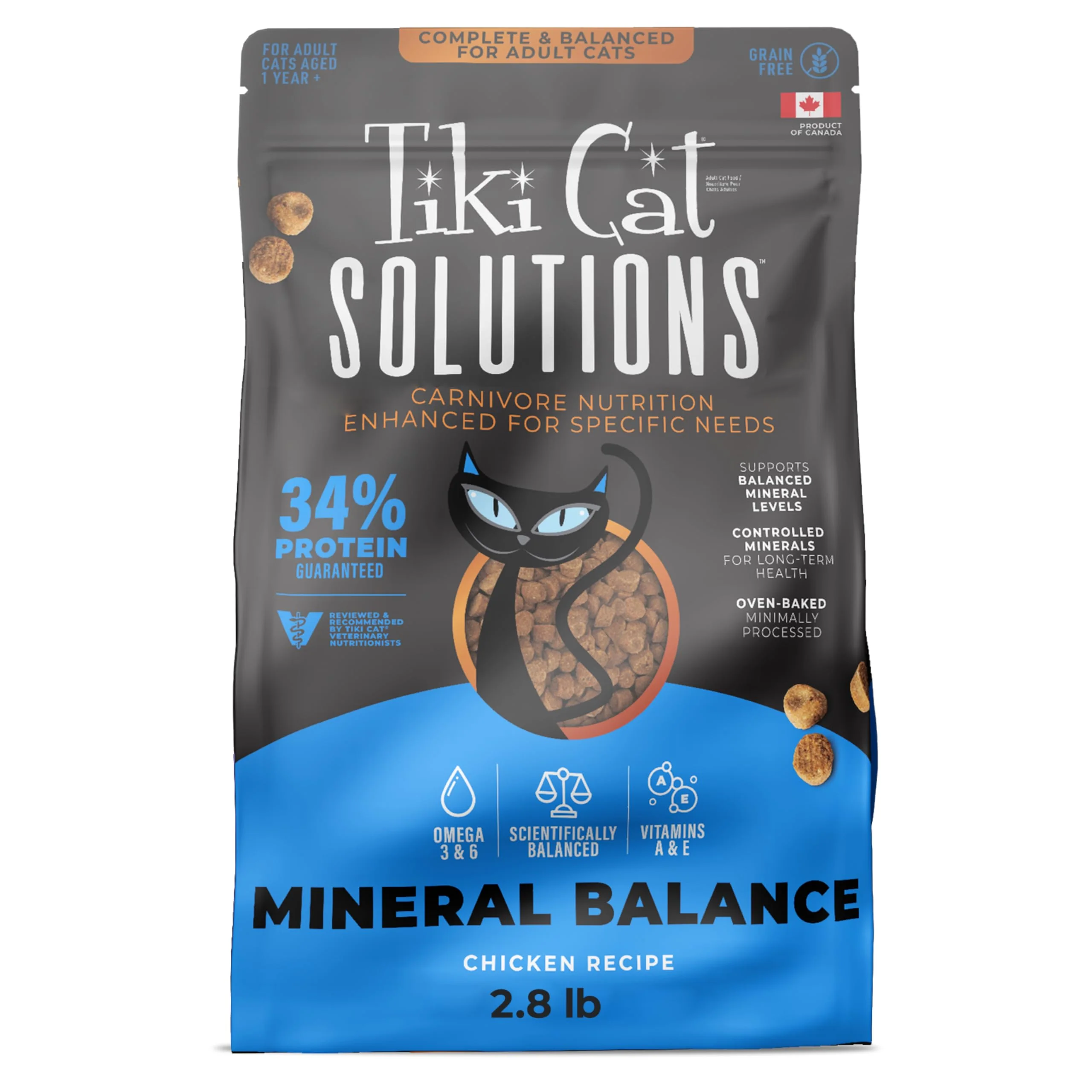 Enhanced Tiki Cat Solutions Mineral Balance Dry Cat Food — Supports Urinary Health Chicken 2.8 lb Authentic