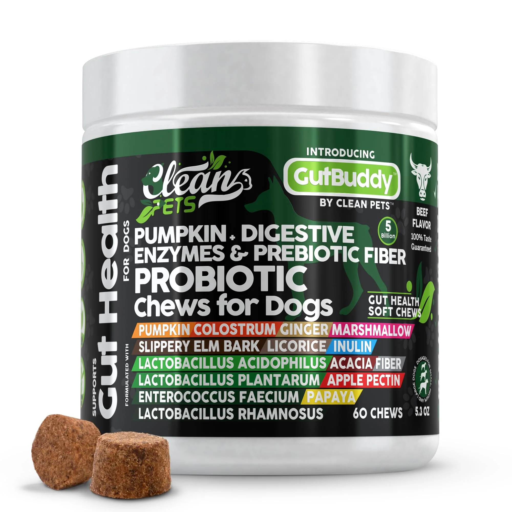 Original Clean Pets Probiotics for Dogs with Pumpkin Digestive Enzymes Beef Flavor Soft Chews Excellent