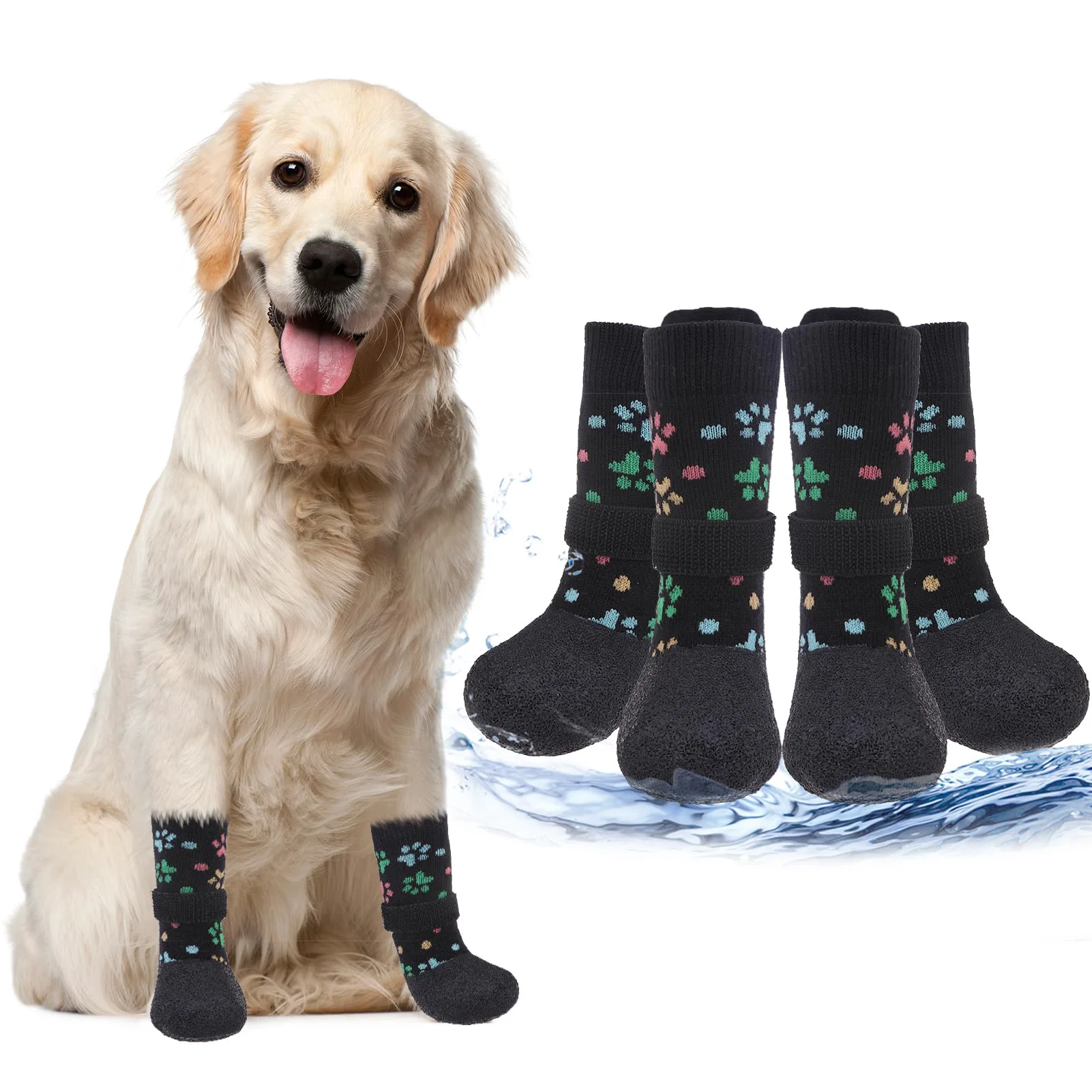 Reusable PUPTECK Anti-Slip Dog Shoes for Hot Cold Pavement Traction Paw Protection for All Sizes Green