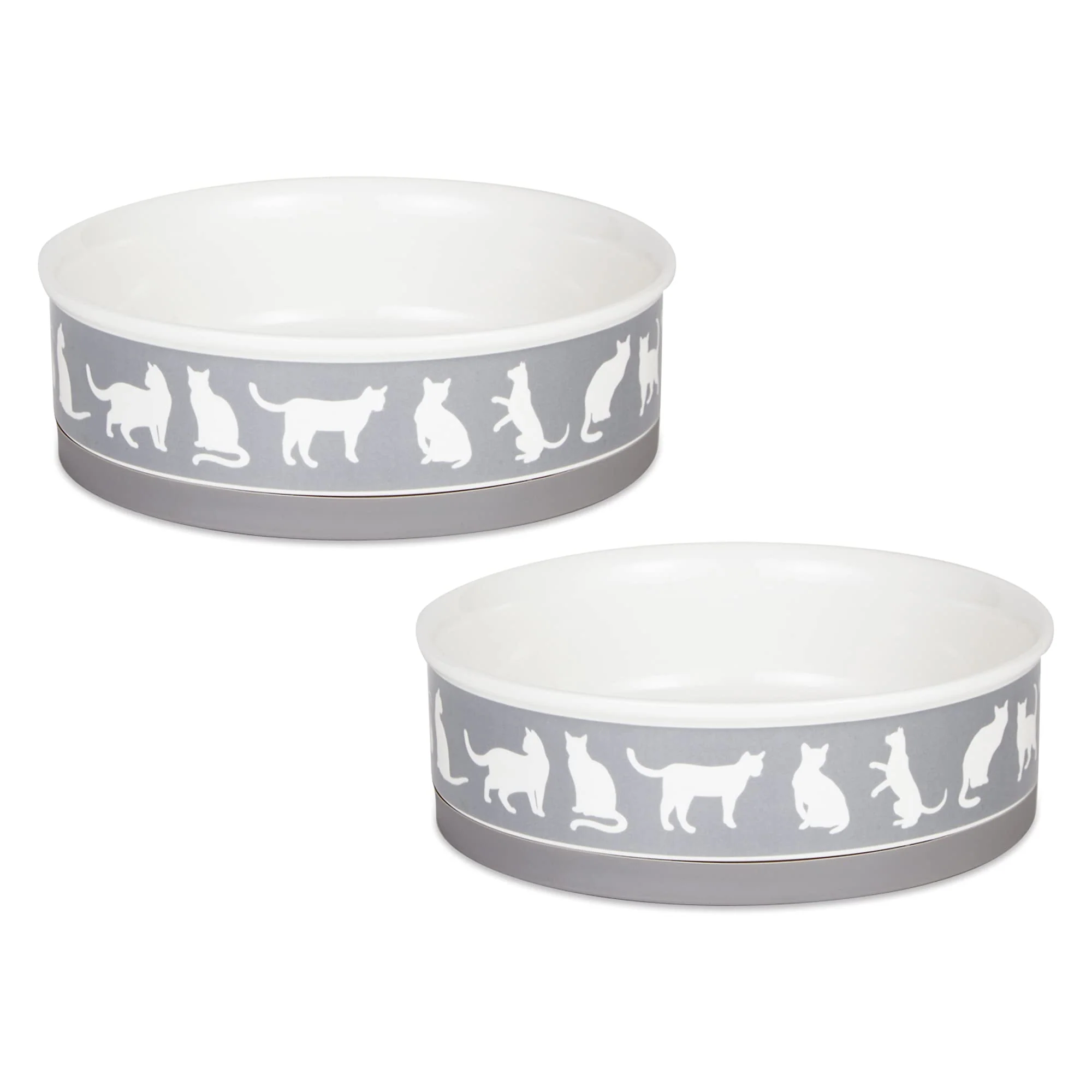Natural Bone Dry Ceramic Cat Bowls – Large 2-Pack Gray 7.5 x 2.4 in 3–3.75 Cup Capacity Microwave Dishwasher Safe Effective