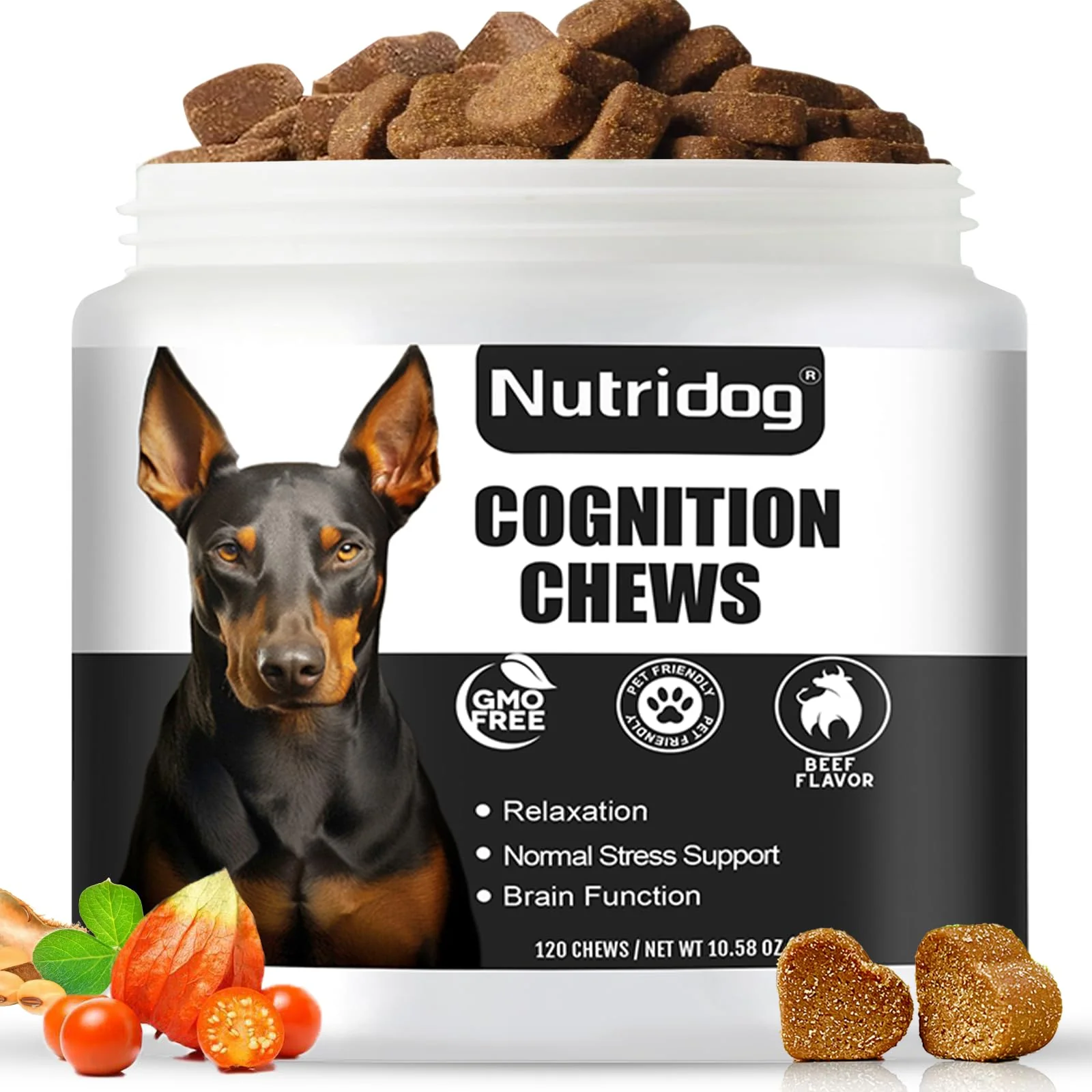 Verified Nutridog Advanced Cognition Chews for Dogs – Senior Brain Health Support with DHA Organic Lion’s Mane Ashwagandha 120ct Beef Clean