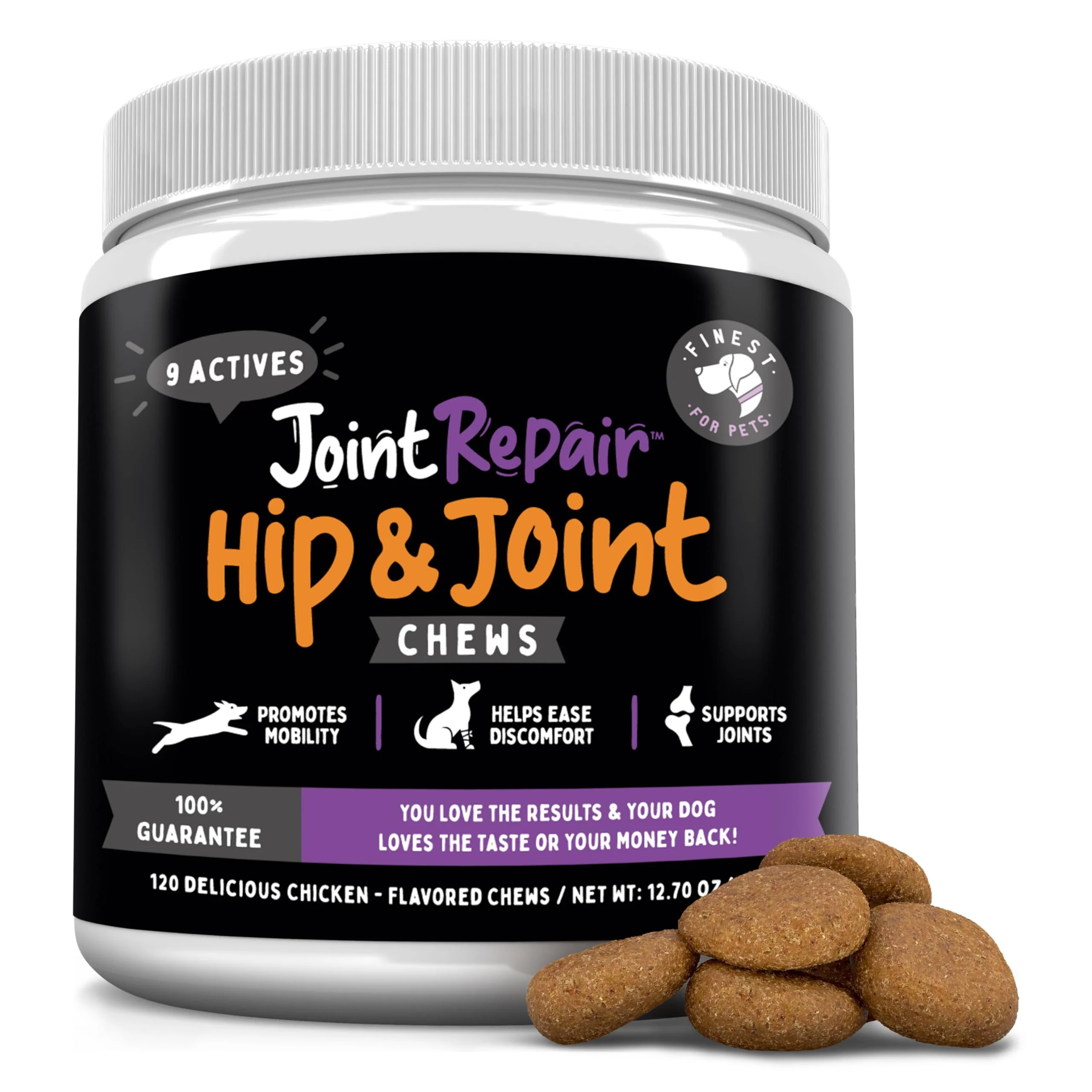 User-Friendly Finest For Pets Joint Repair — Dog Hip Joint Chews with Glucosamine Chondroitin MSM Omega-3 Turmeric 120 Chicken Flavored Chews Made in USA Reliable