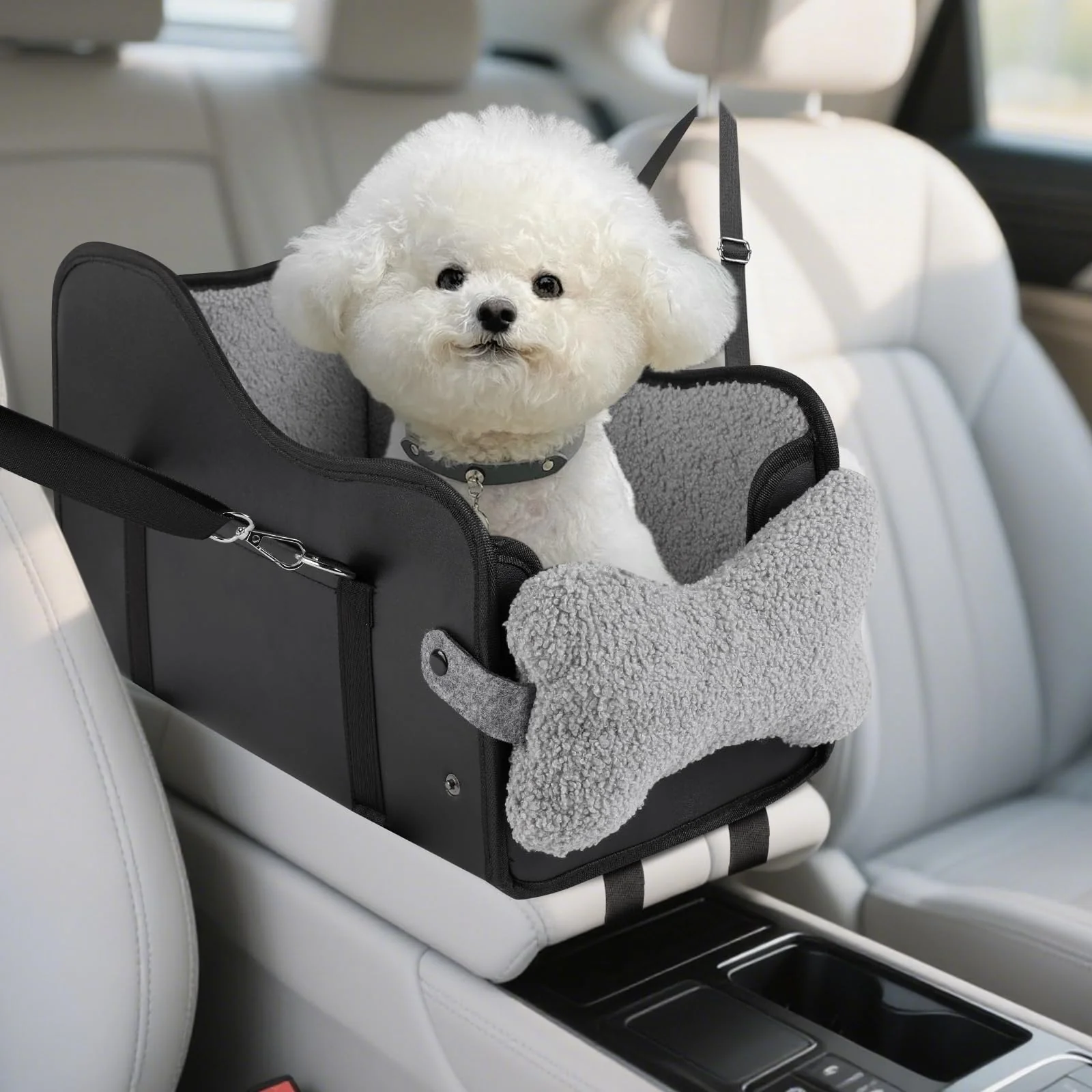 Organic DMDMBSR Dog Car Seat for Small Dogs — Center Console Booster Up to 11lbs Black Eco-Friendly