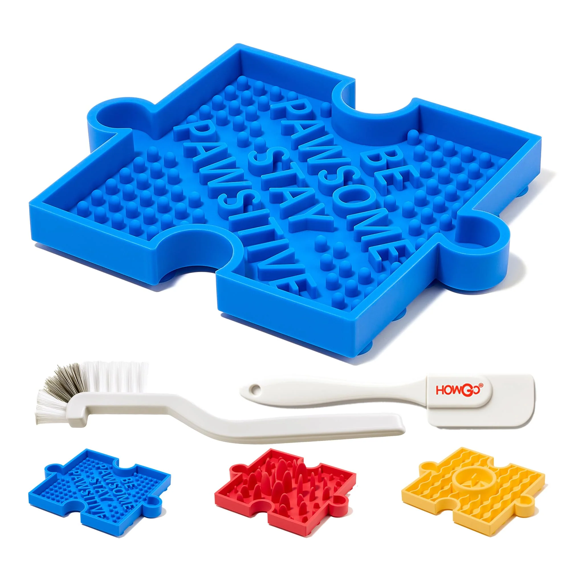 Soft HowGo Puzzle Slow Feeder Lick Mat for Dogs 38 Suction Cups BPA- Silicone — Blue Durable