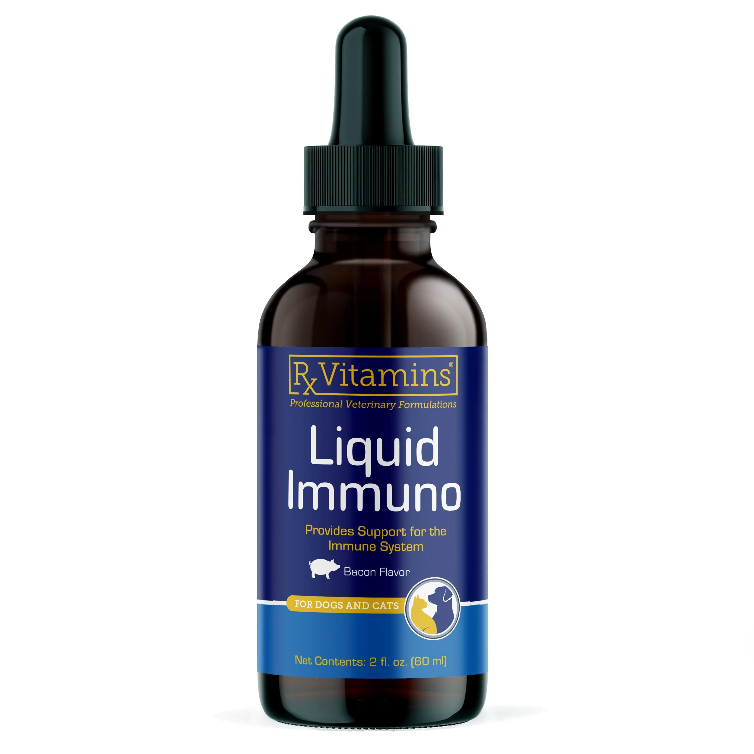 Responsible Rx Vitamins Liquid Immuno – Immune Eye Support for Cats Dogs 2oz – Bacon Flavor Solid