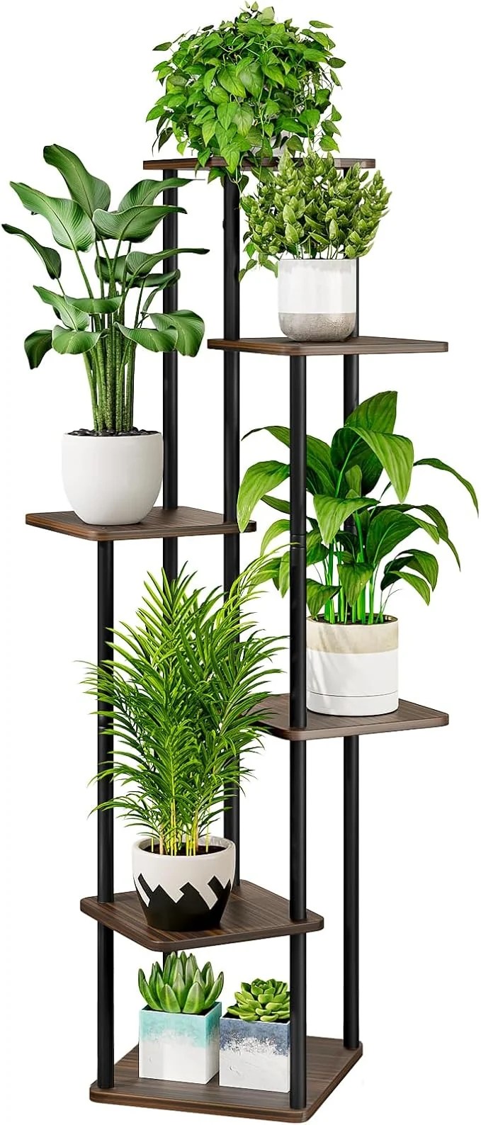 Effective AZERPIAN Plant Stand 6 Tier Indoor Metal Flower Shelf for Multiple Plants Corner Tall Flower Holders for Patio Garden Living Room Balcony Bedroom Black OakAbout ThisOverview Minimalist
