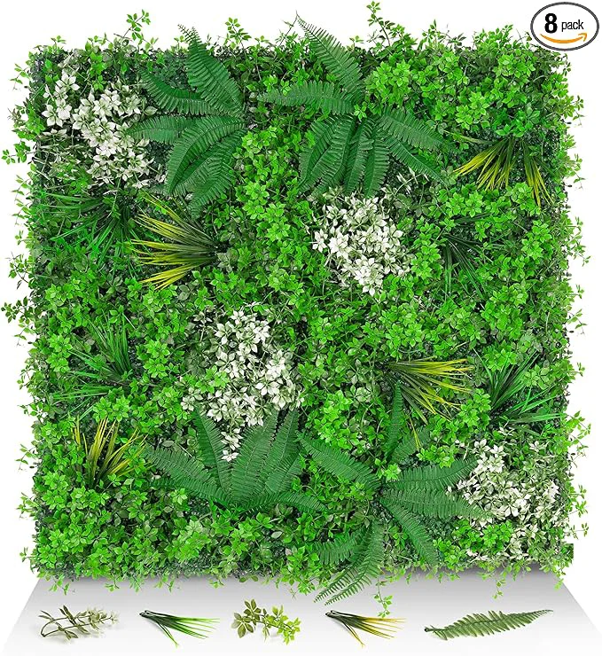Next-Generation 20 x20 Grass Wall Panels 8PCS Artificial Greenery Backdrop Wall with UV Resistant Leaves Faux Green Wall Decor for Outdoor Indoor Patio Garden BackyardAbout ThisOverview Official