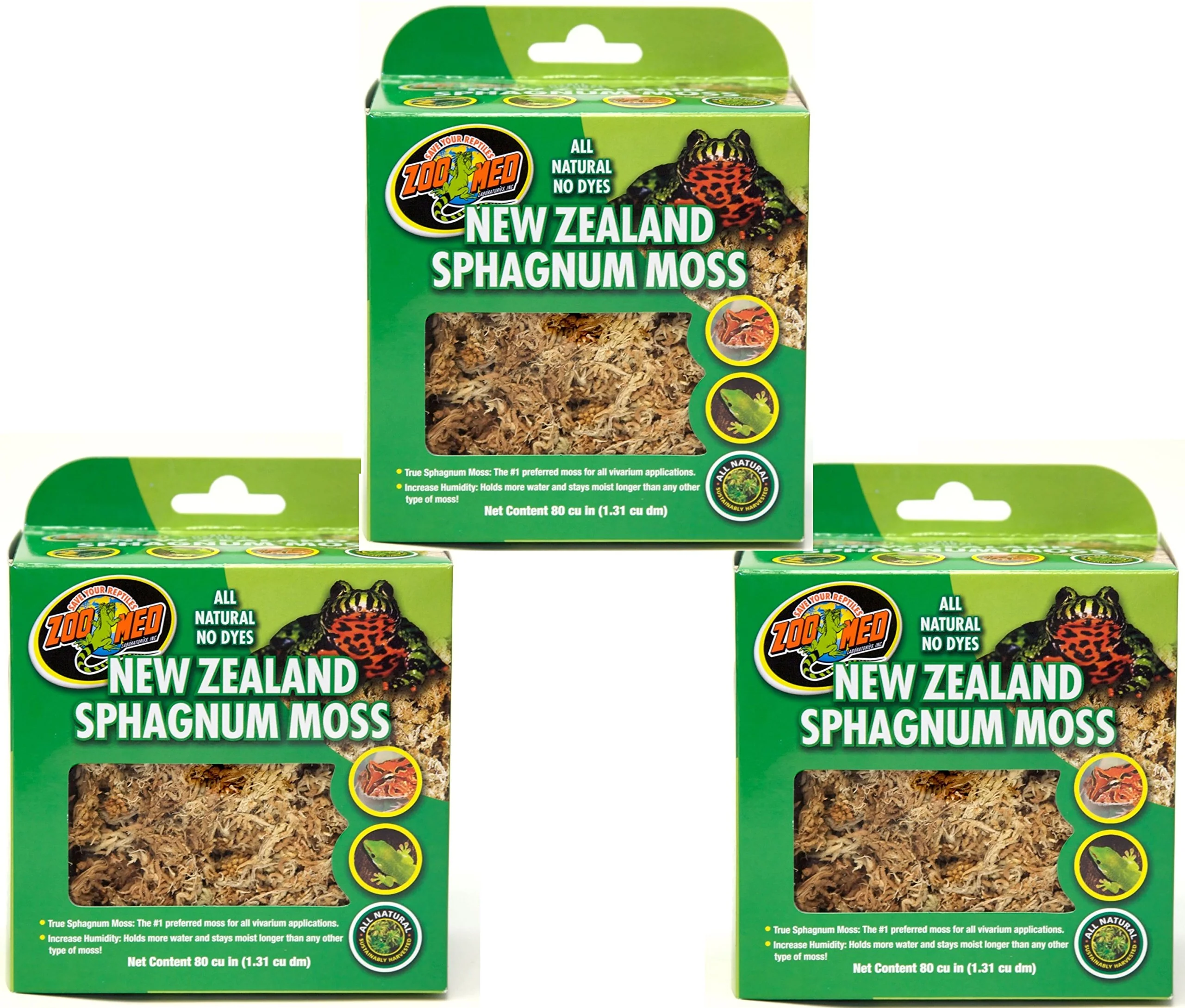 Classic Zoo Med New Zealand Sphagnum Moss 240 cu in 3 x 80 cu in – Moist Terrarium Substrate Recyclable