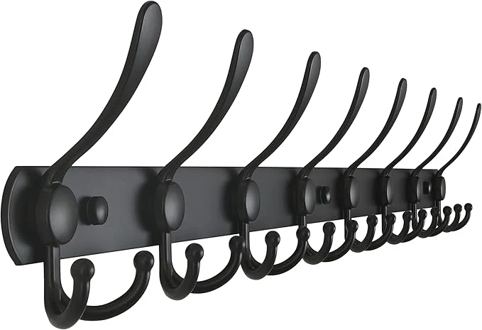 Exclusive Dseap Coat Rack Wall Mount – 29.5 Long 8-Tri-Hooks Heavy Duty Coat Hanger Rail Wall Hooks for Hanging Coats Hats Clothing Clothes Purse Mudroom Entryway BlackAbout ThisOverview User-Friendly