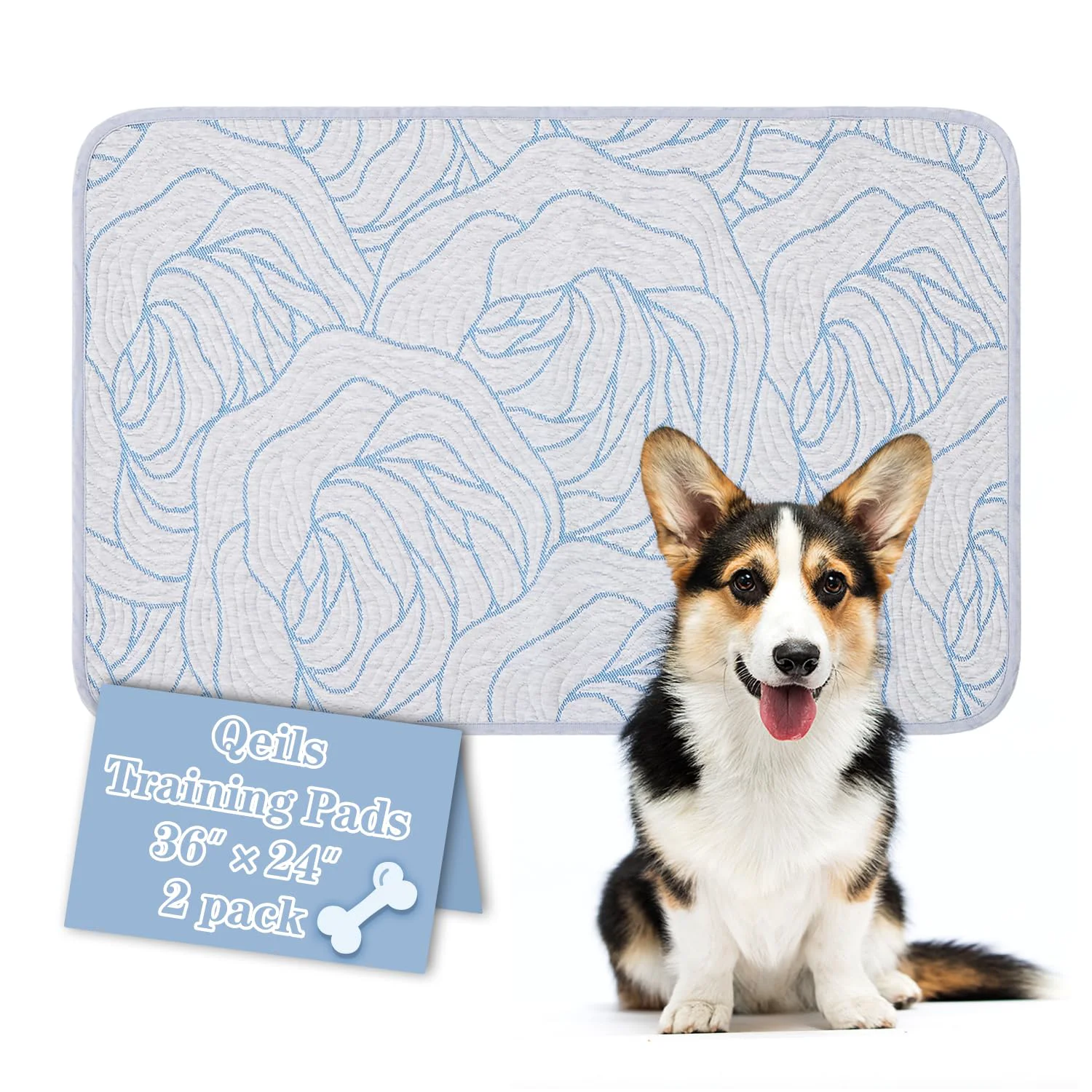 Natural Qeils Pee Pads for Dogs – 2 Pack Reusable 36×24 Leakproof Non-Slip Soft