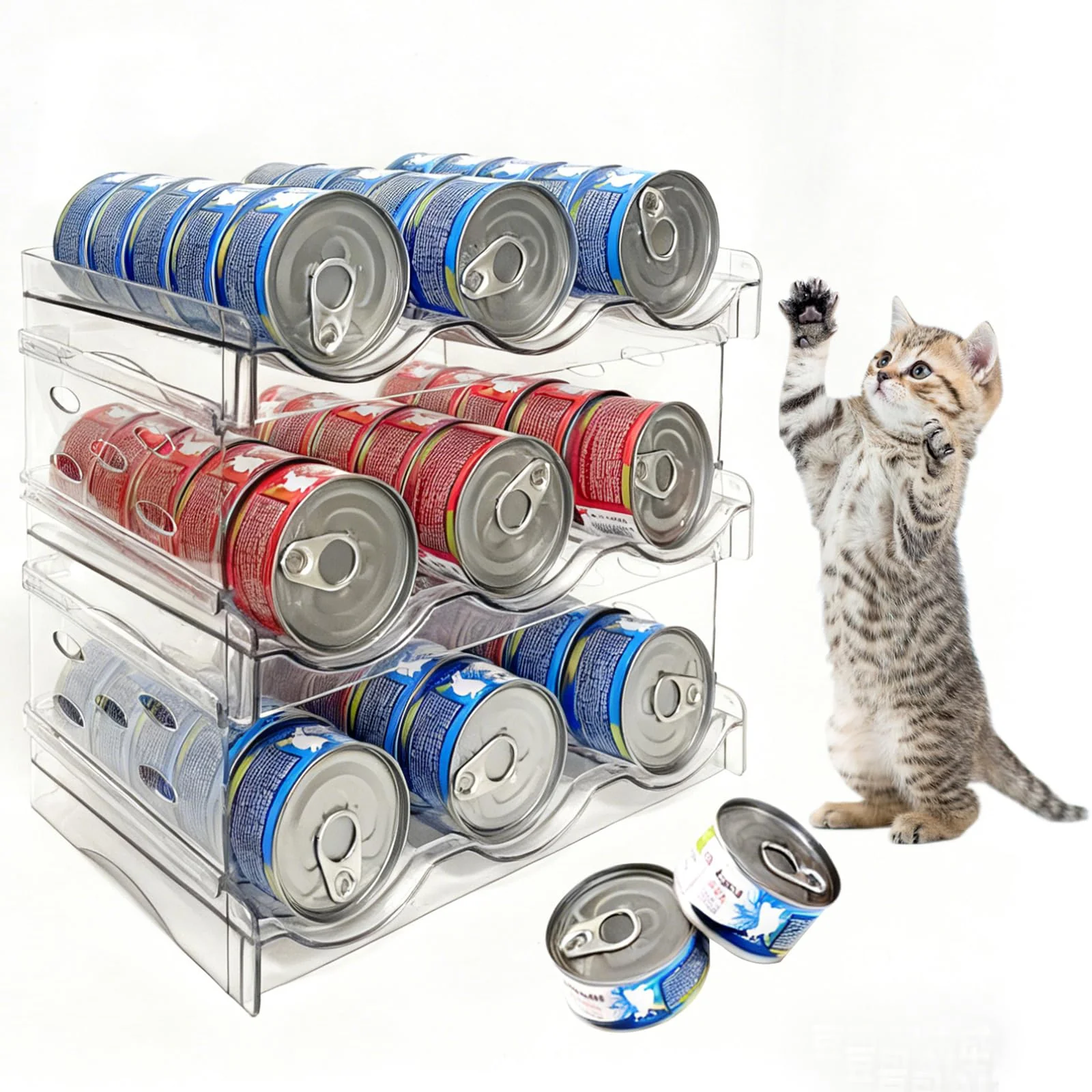 Exclusive Rvelidode Cat Food Can Organizer — 3-Layer Transparent Storage for 54 Cans 3.5oz Minimalist