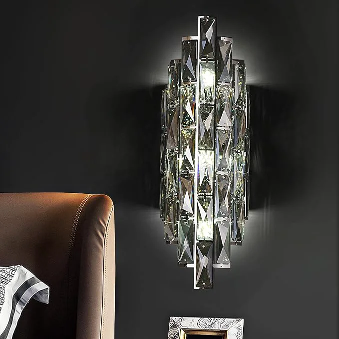 Artisan Crystal Modern Wall Sconces Smoky Gray Wall Light Fixture for Luxury Indoor K9 Vanity Wall Lighting for Bedside Bedroom Bathroom Living Room DoorwayAbout ThisOverview