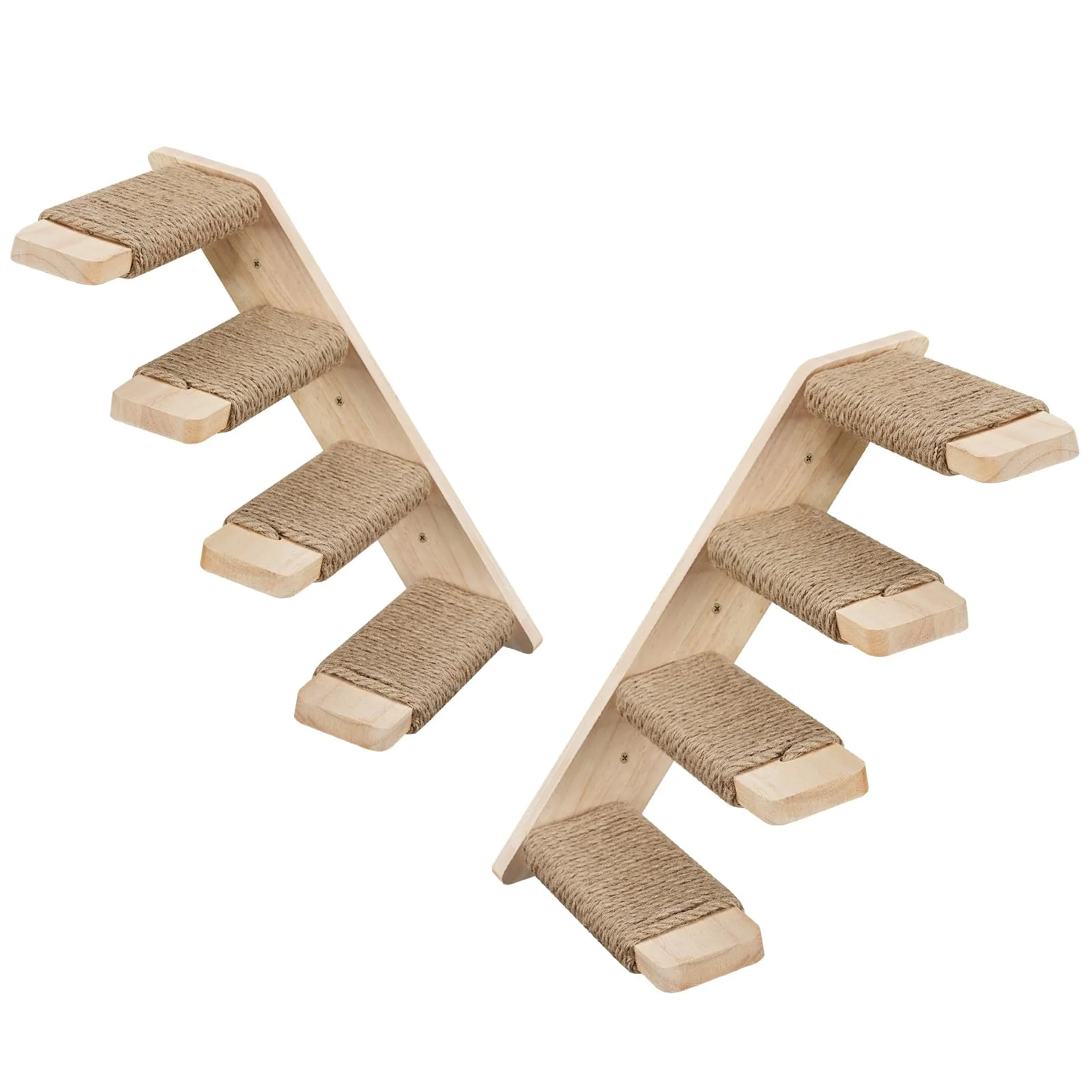 Recyclable HOOBRO Cat Wall Shelves Set of 2 – 4-Level Wooden Wall Climbers with Jute Scratching Steps Eco-Friendly