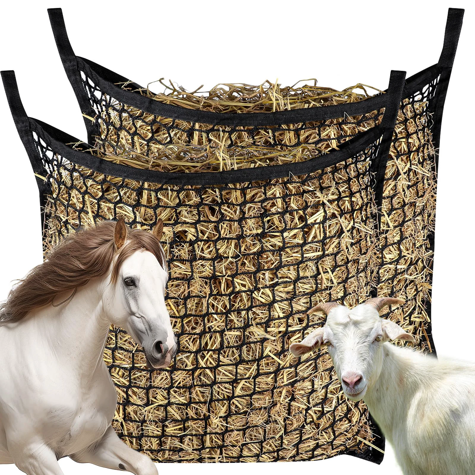 Fine kronttis 2 PCS Slow Feed Hay Net – Large Capacity Horse Hay Bags 31.5 x 35.1 in Black High-Performance