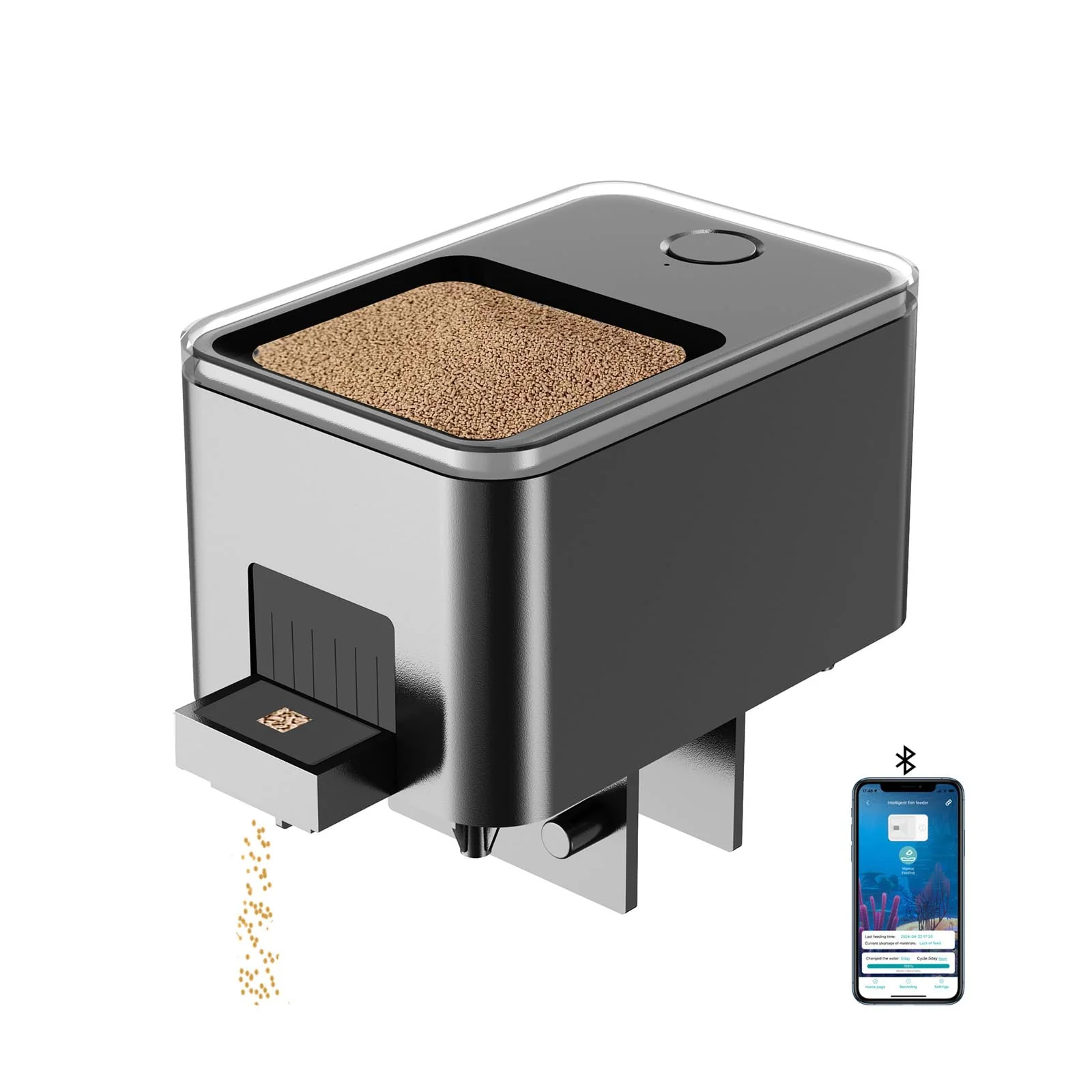 Traditional GEZIEKID Bluetooth Fish Feeder – App-Controlled Automatic Dispenser for Aquarium USB-Powered 430ml Capacity Natural