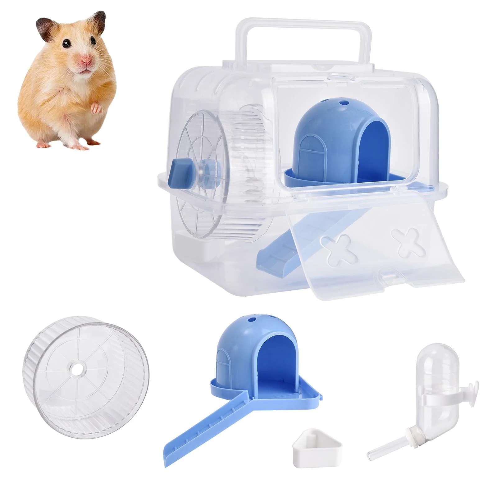 Minimalist Nicerice Portable Hamster Travel Cage – Lightweight Breathable Small Pet Carrier with Water Bottles Wheels Ladders Houses Feeders Blue Style B Consistent