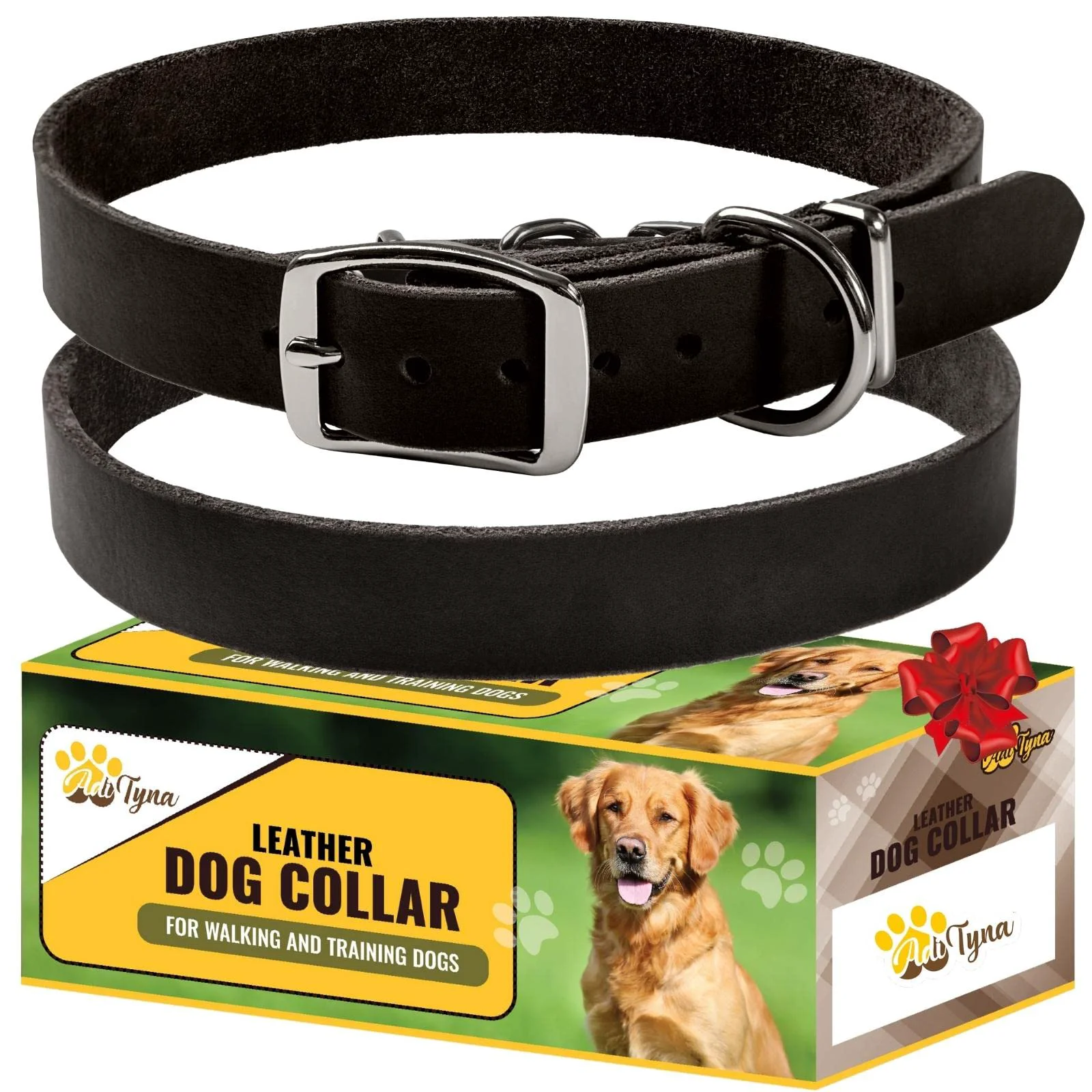 Relaxed ADITYNA Black XL Leather Dog Collar for Extra-Large Dogs – Heavy-Duty Handmade Top-Grain Leather Genuine