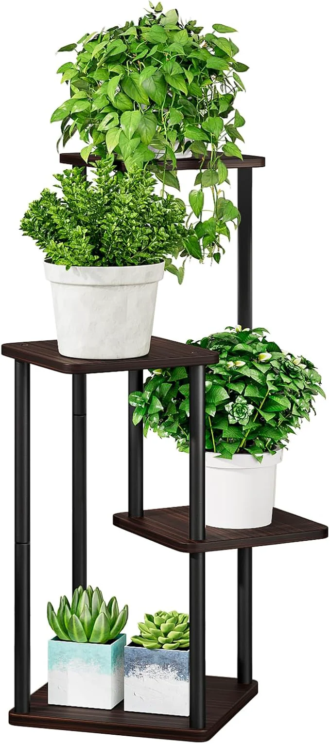 Outstanding AZERPIAN Plant Stand 4 Tier Indoor Metal Flower Shelf for Multiple Plants Corner Tall Flower Holders for Patio Garden Living Room Balcony Bedroom Black oakAbout ThisOverview Flexible