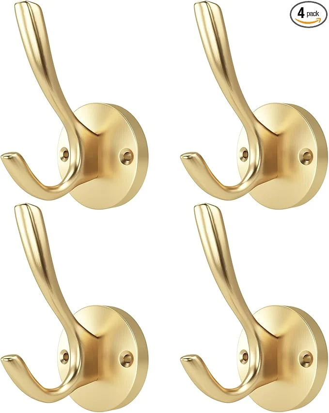 Long-Lasting ZUONAI Gold Hooks 4 Pack Towel Hooks Gold Brushed Gold Wall Hooks Heavy Duty Metal Coat Hooks for Hanging Coats and Hat Hooks Wall Mounted Towel Hook for BathroomsAbout ThisOverview Recyclable