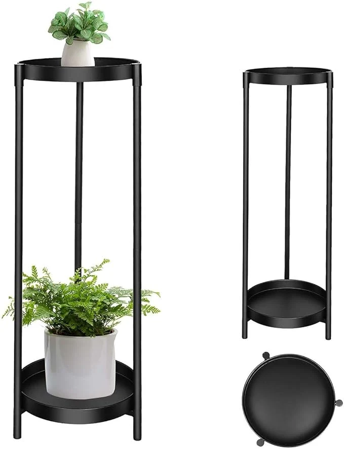 Casual Plant Stand Indoor Outdoor 2 Tier 24 Tall Black Flower Pot Plant Stands Heavy Duty Metal Plants Shelf Rustproof Iron Multiple Plant Round Supports Rack for Planter Corners Garden Balcony PatiosAbout ThisOverview Optimized