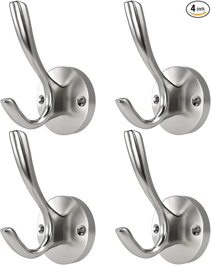 Functional ZUONAI Brushed Nickel Towel Hooks for Bathrooms Wall Mounted 4 Pack Brushed Nickel Coat Hooks Heavy Duty Towel Wall Hooks for Coats Robes Hats Bath Entryway Cubicle KitchenAbout ThisOverview Outstanding