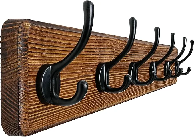 Luxury Dseap Coat Rack Wall 24 Long Patented Heavy-Duty 6-Double-Hooks Wooden Wall Mounted Coat Rack Coat Hanger Hook Rail for Winter Coats Hat Jacket Clothing Natural BlackAbout ThisOverview Trendy