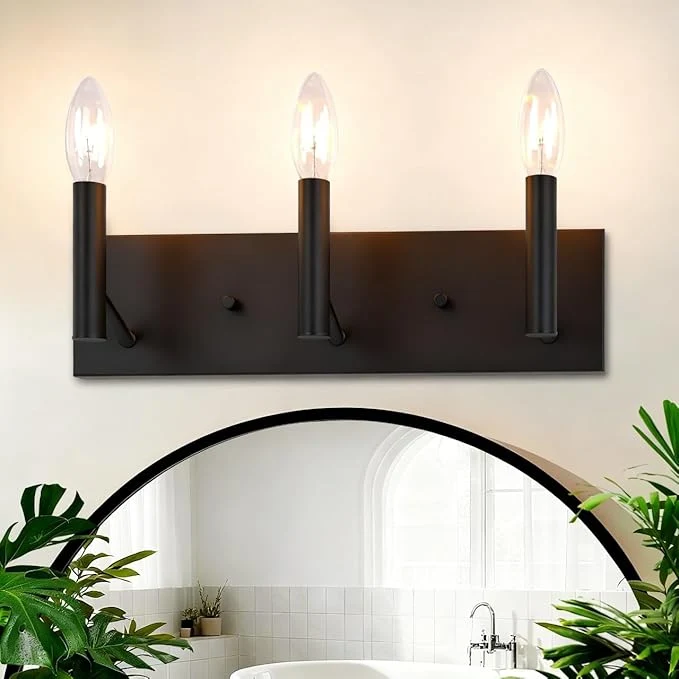 Specialty Kalium Bathroom Light Vanity Fixtures Over Mirror 3-Lights Modern Matte Black Wall Sconces Minimalist Wall Lights for Livingroom Bedroom Entryway Hallway Staircase E12 Base Bulbs Not Included About ThisOverview Solid