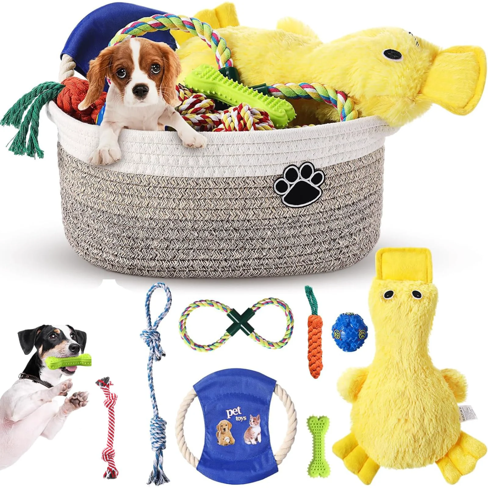 Easy-to-Use Zopeal Puppy Toy Storage Basket with Teething Toys – Squeaky Plush Duck Gift Set for Dogs User-Friendly