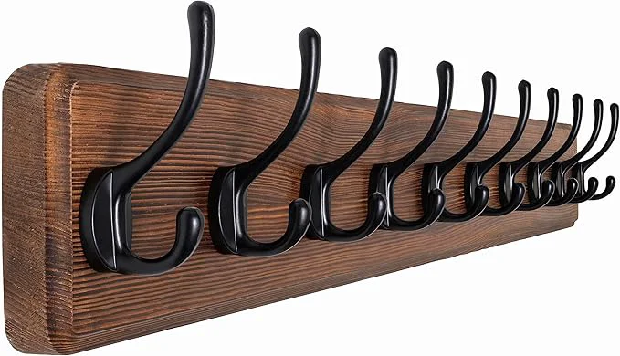 Crafted SKOLOO Farmhouse Style Wall Mounted Coat Rack 38.6” Pine Solid Wood Coat Hook Hanger – 10 Hooks for Hanging Clothes Robes Towels CoatsAbout ThisOverview Official