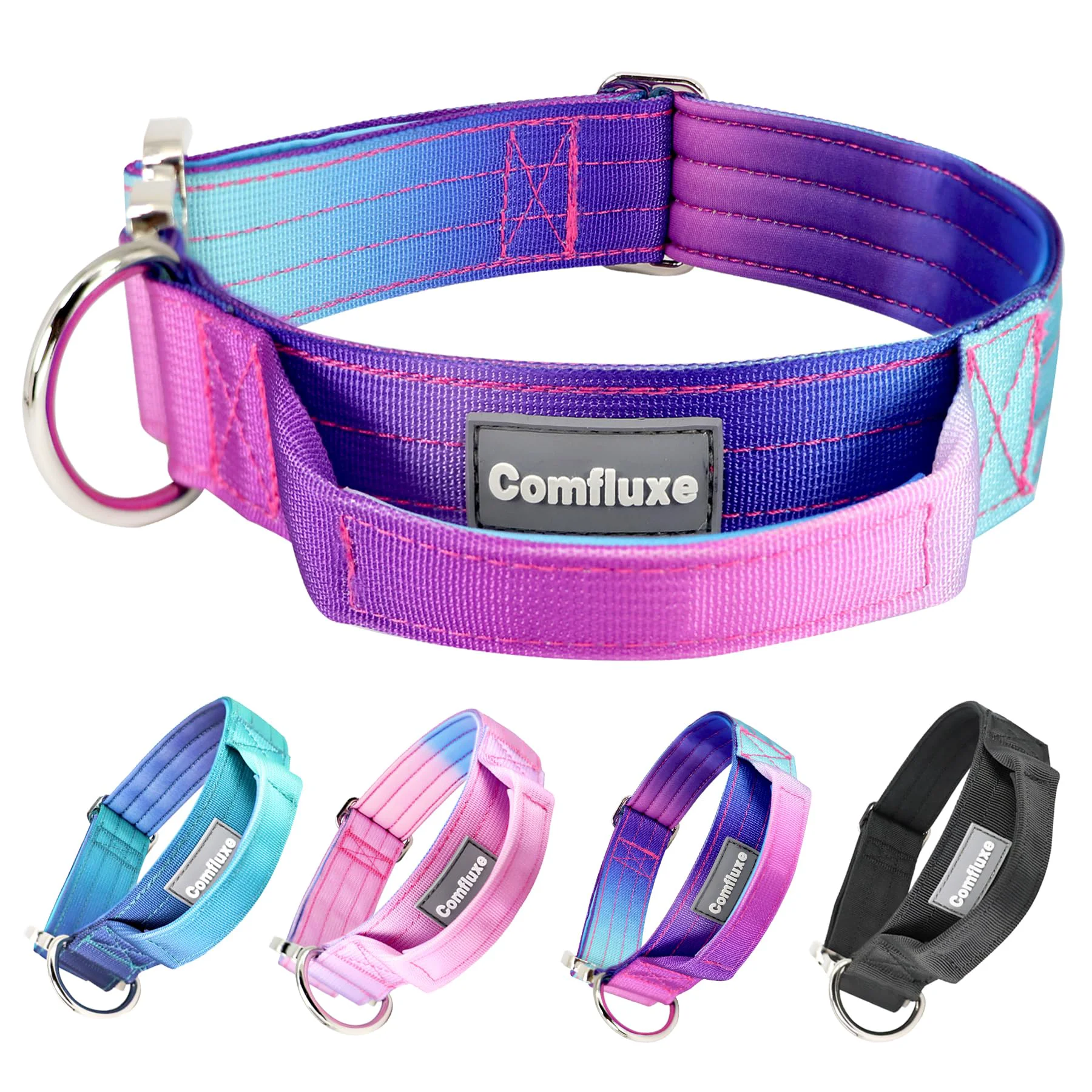 Stylish Comfluxe Tactical Dog Collar with Handle — 1.5-inch Neoprene-Padded Heavy-Duty Nylon for Large Dogs Purple L XL Smart