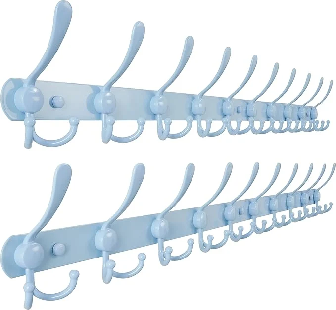Breathable Dseap Coat Rack Wall Mount – 38 Long 10-Tri-Hooks Heavy Duty Coat Hanger Rail Wall Hooks for Hanging Coats Hats Clothing Clothes Purse Mudroom Entryway Blue Pack of 2About ThisOverview Clean