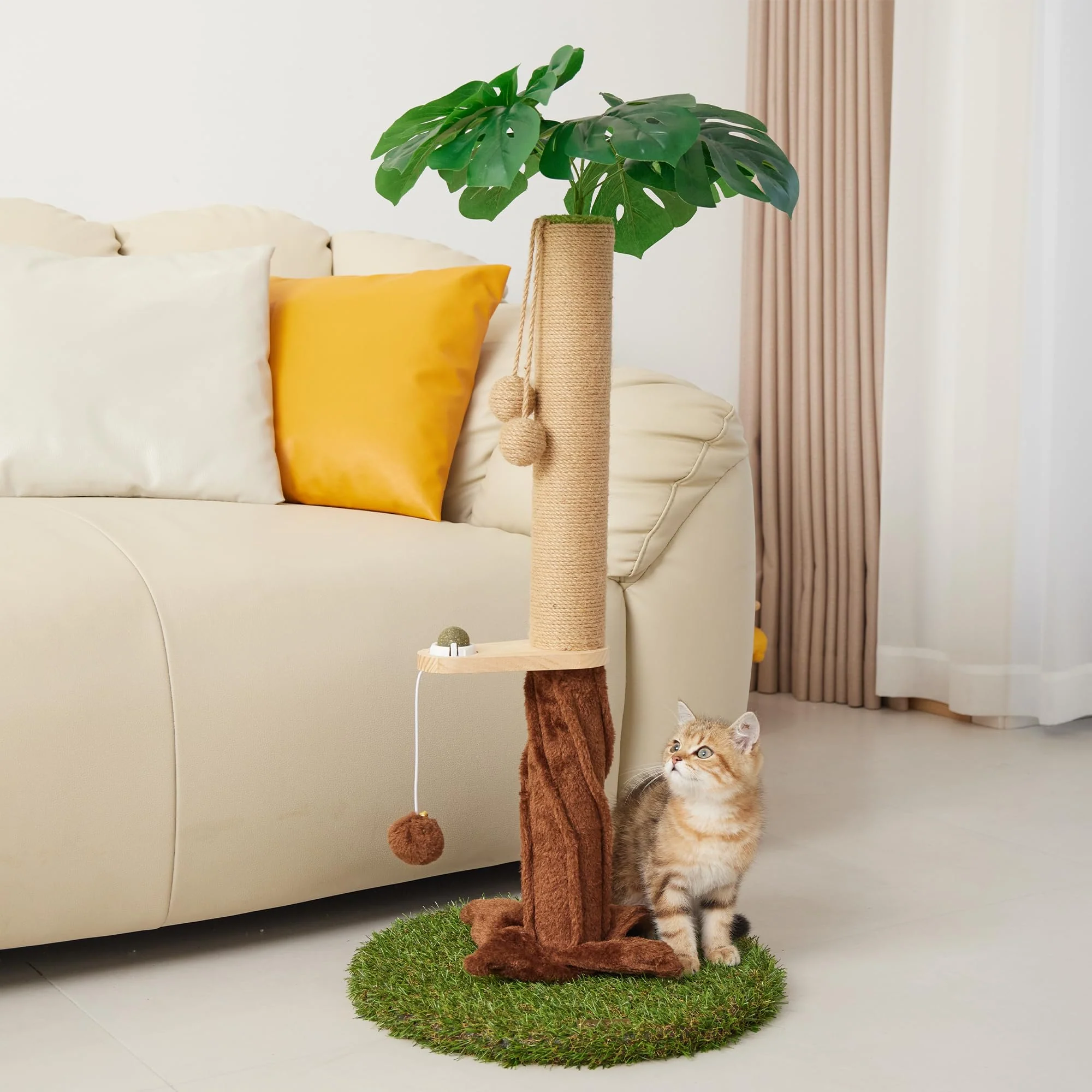 Environmentally Friendly Suudroeen 33.86-Inch Cat Scratching Post with Sisal Rope Catnip Balls Energy Ball Healthy