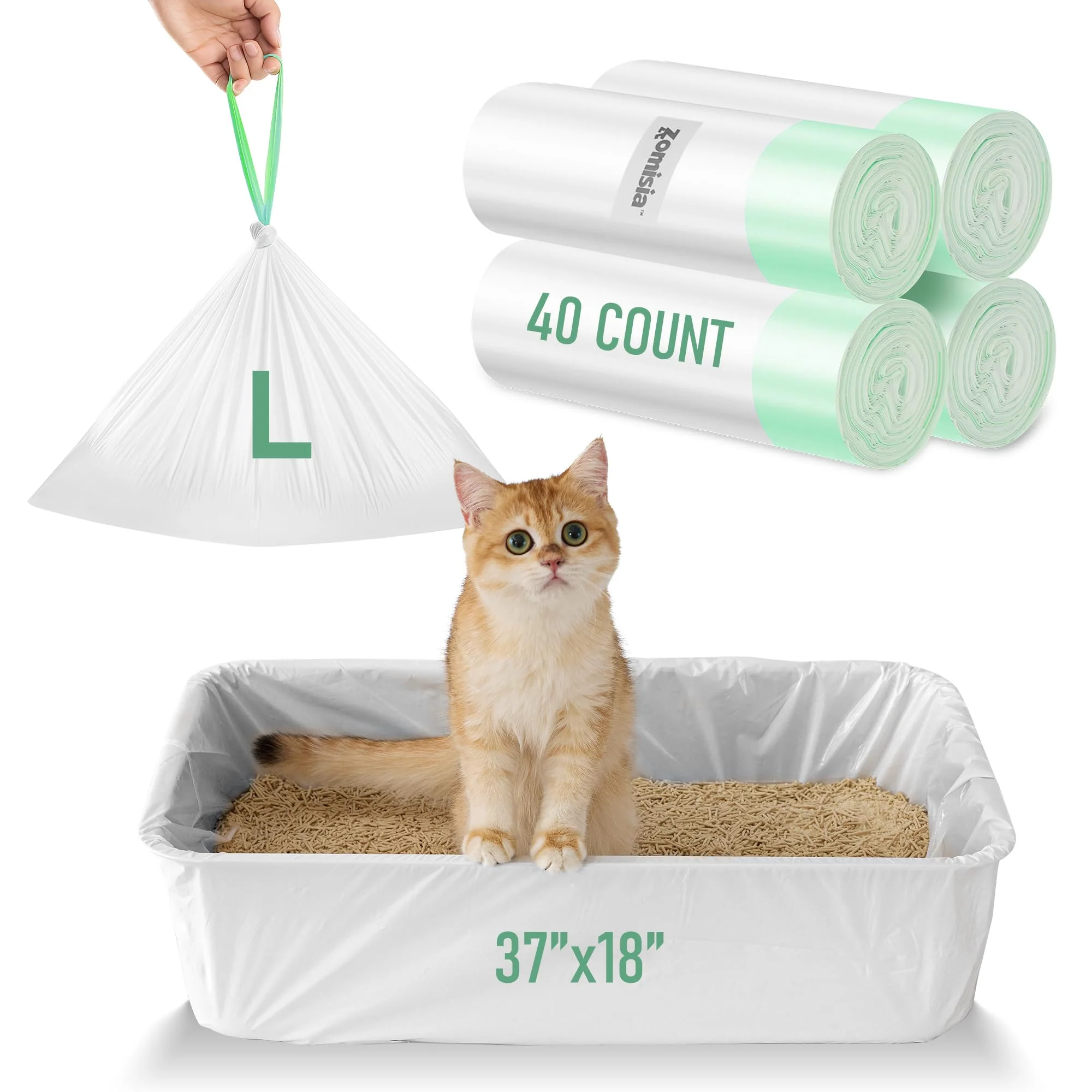 Dependable ZOMISIA Cat Litter Box Liners Large – 40 Count 37×18 Heavy-Duty Drawstring Unscented Fine Crafted