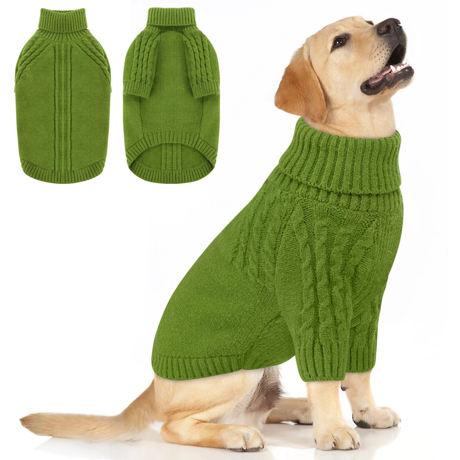 Elite Queenmore XL Dog Sweater – Large Cozy Turtleneck Knit for Male Dogs Green XL Flexible