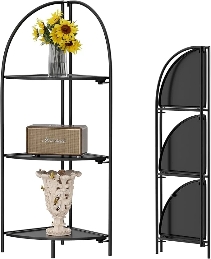 Smart Crofy Foldable 3 Tier Corner Shelf Metal Corner Plant Stand with Black Frame and Black Shelves Corner Display Rack Multipurpose Shelving Unit for Living Room Bedroom BathroomAbout ThisOverview High-Quality