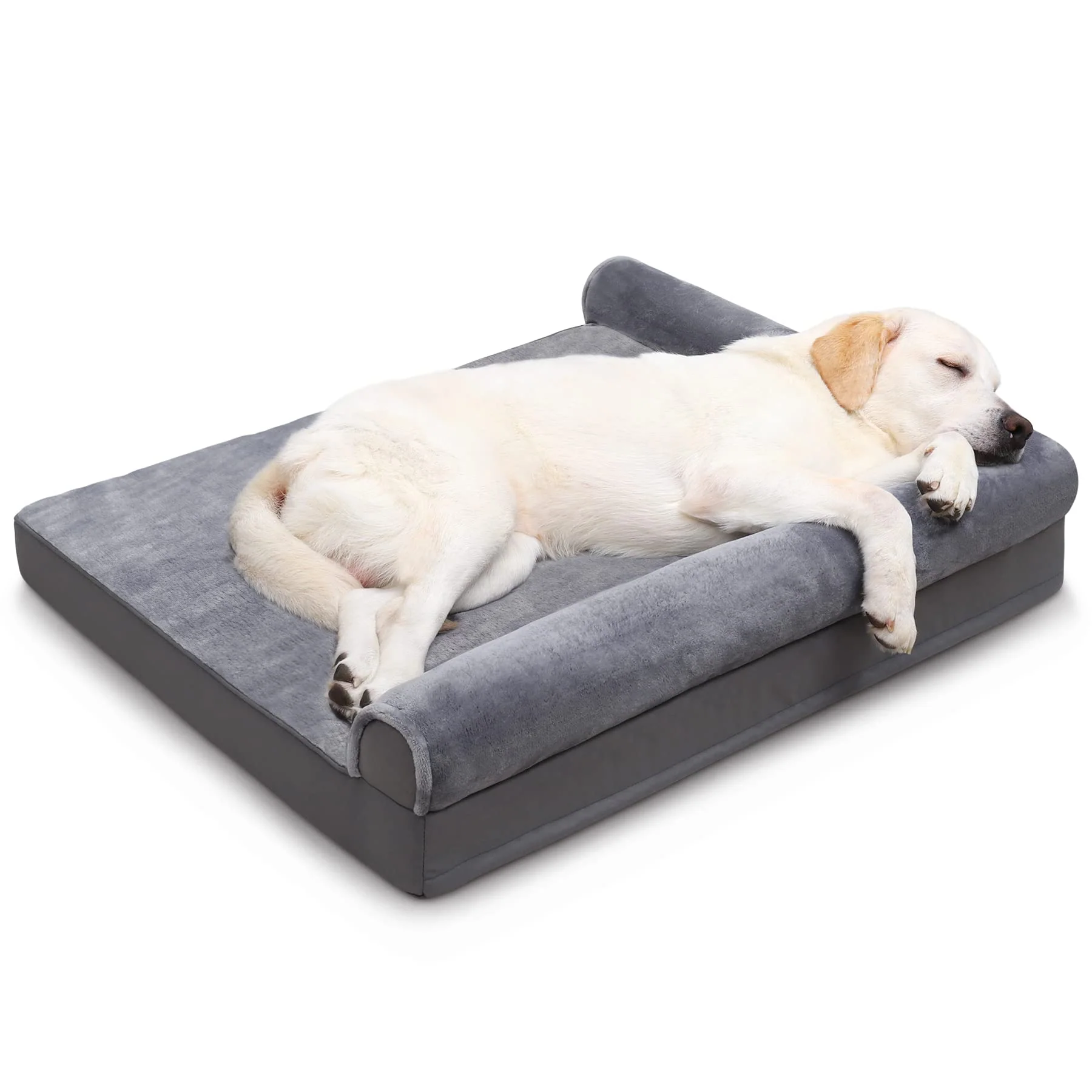 World-Class KSIIA Orthopedic Dog Bed – Waterproof Flannel Bolster Egg Crate Foam 36×27 in Gray Dependable