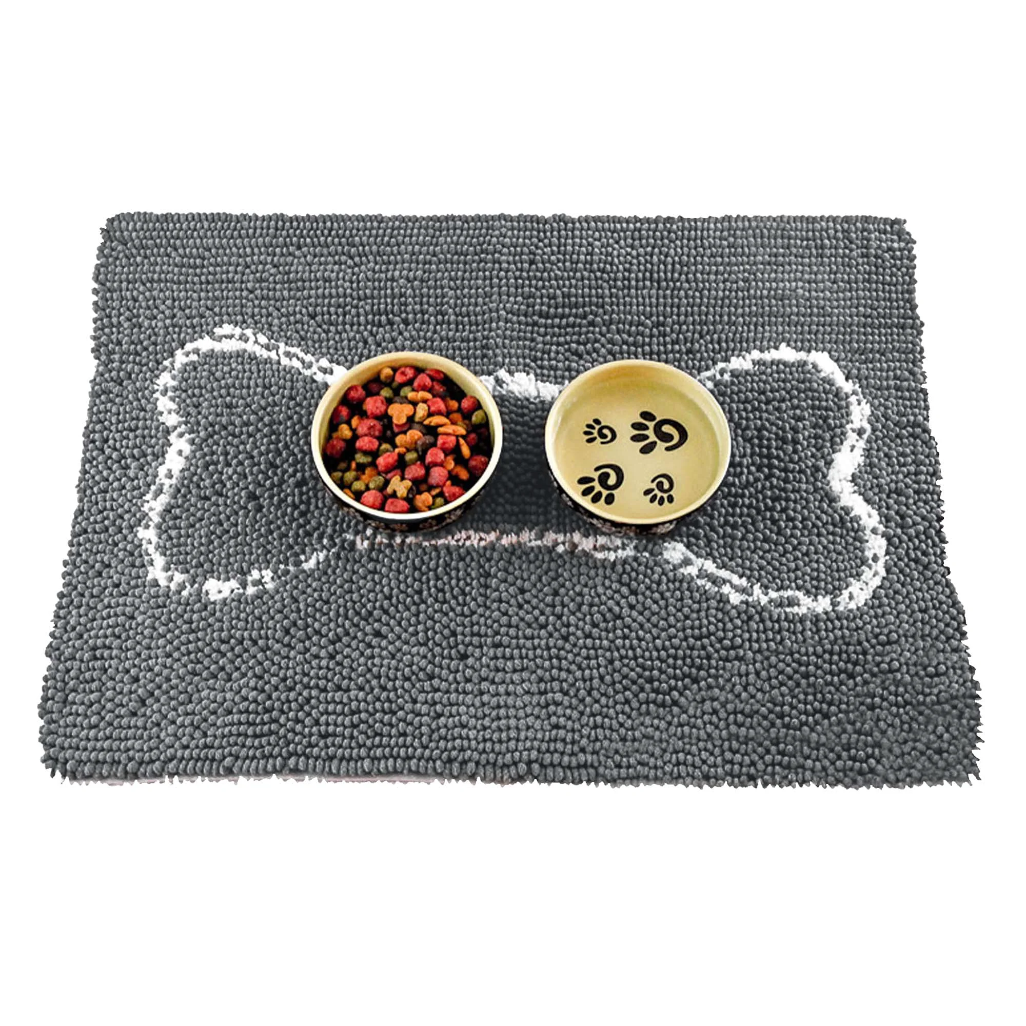 Fine Soggy Doggy Slopmat – Gray Light Gray Bone 18×24 Water-Absorbing Chenille Doormat for Muddy Paws Feeding Areas Excellent