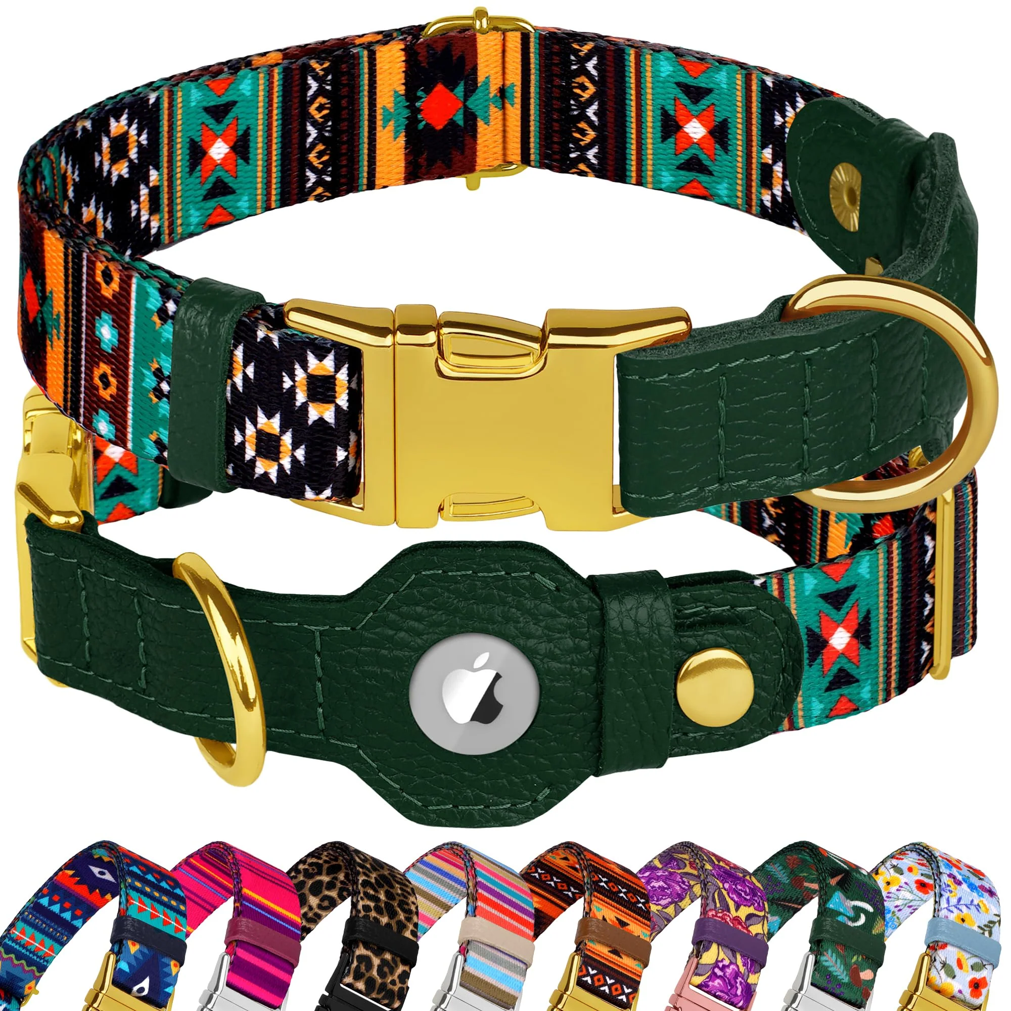 Premium Budkas AirTag Dog Collar – Adjustable Leather Nylon with Built-In AirTag Holder XL 20-25 in Tribal Long-Lasting