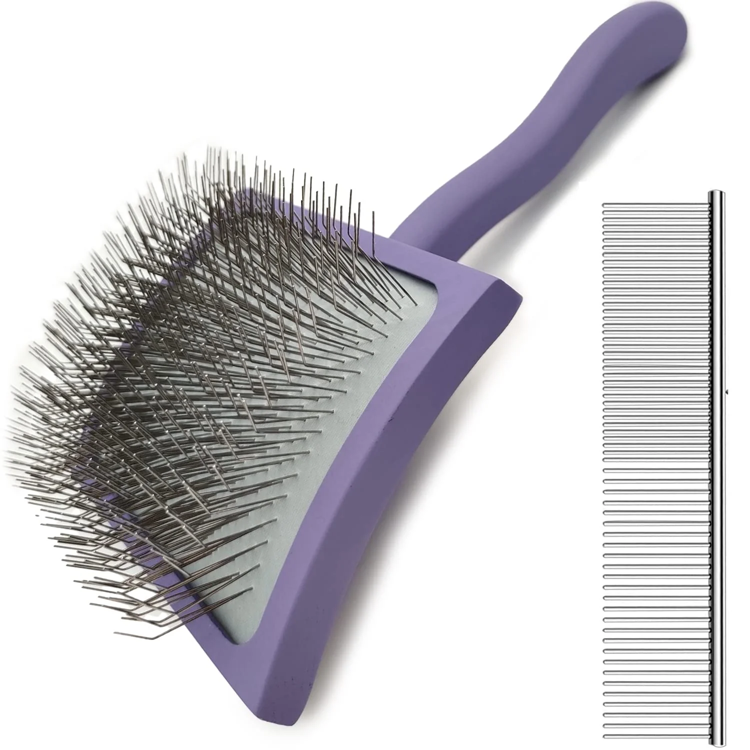 Powerful MABCM Slicker Ergonomic Wooden-Handle Long-Pin Brush for Poodles Goldendoodles Long-Haired Dogs – Purple Top-Quality